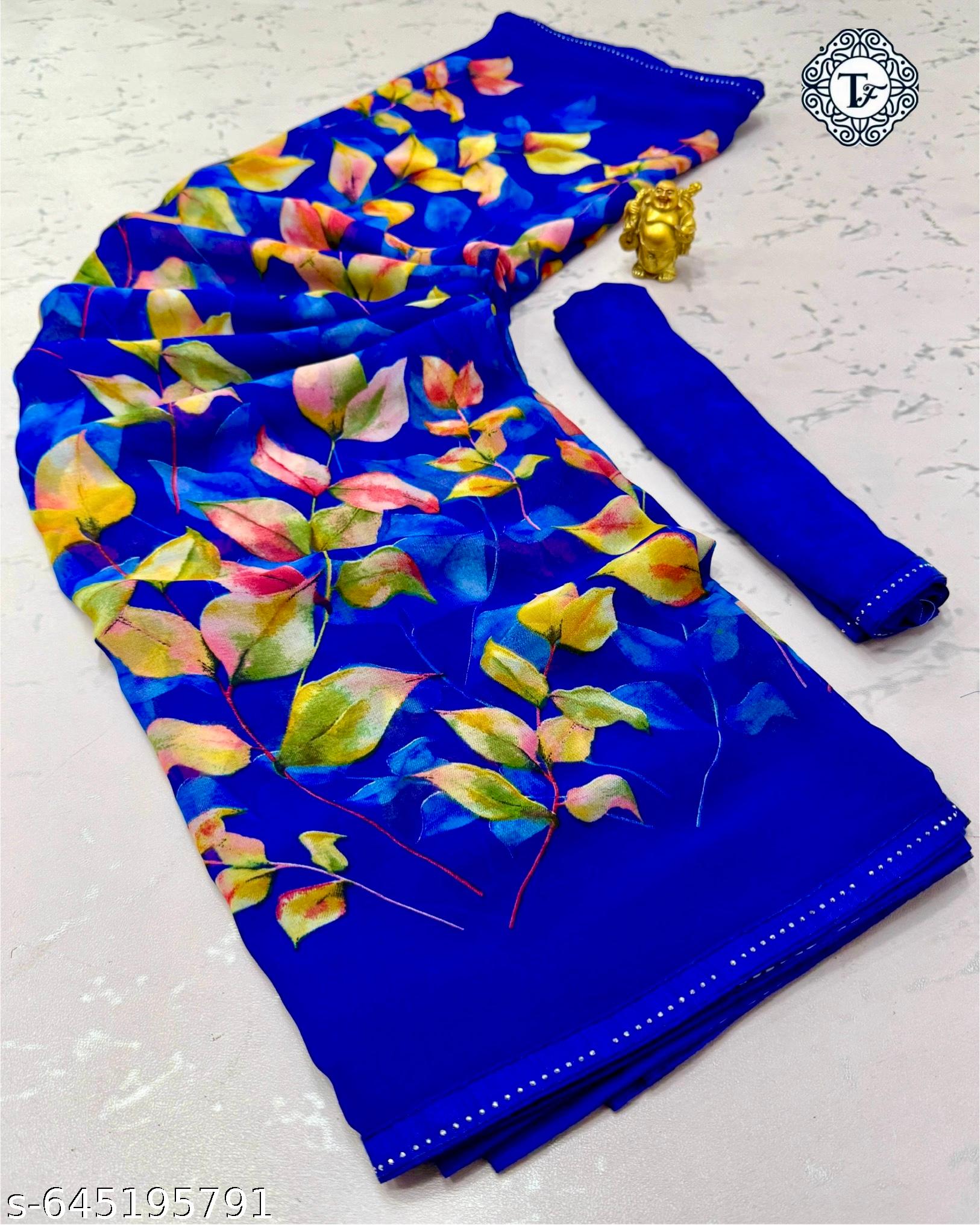 Weightless Printed Georgette Daily Wear Saree - Unixkart - View 4
