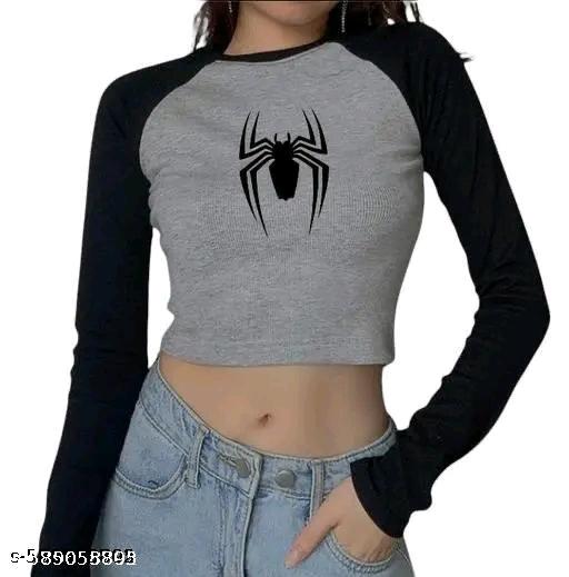 Latest balck and grey printed spider top - Image 4