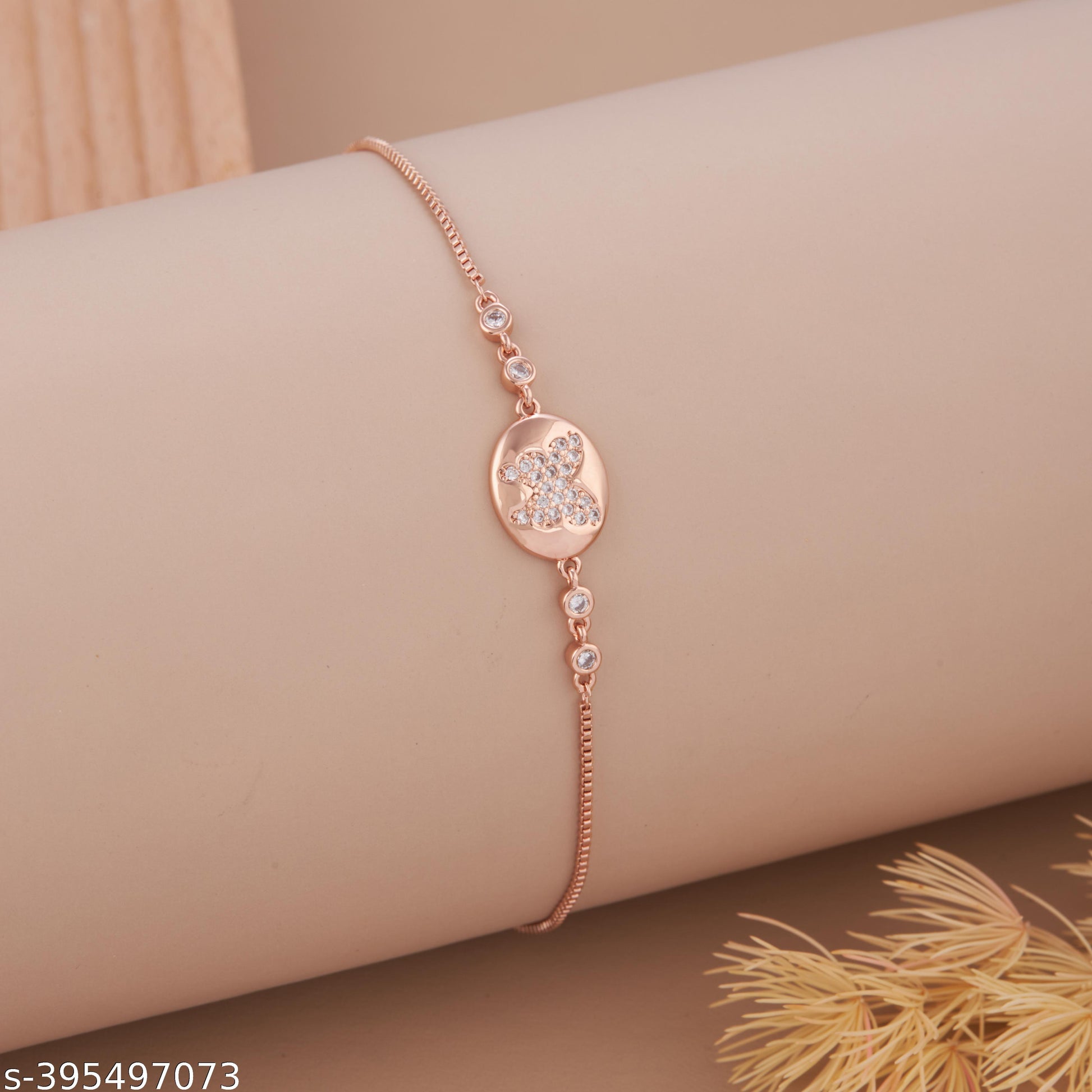 Elegant Rose Gold-Plated Butterfly Charm Bracelet with American Diamond Accents for Women and Girls - Unixkart - View 4