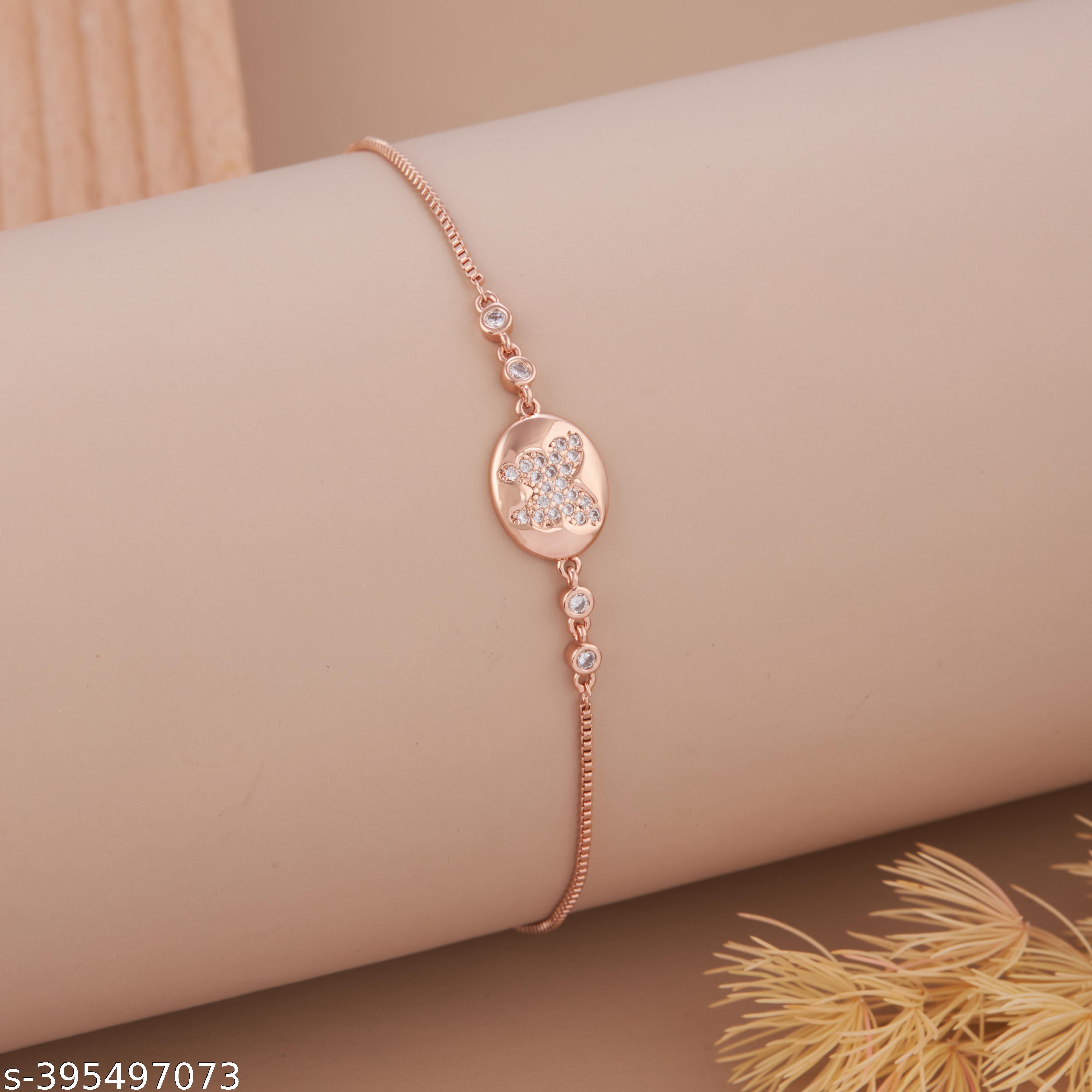 Elegant Rose Gold-Plated Butterfly Charm Bracelet with American Diamond Accents for Women and Girls - Unixkart - View 4