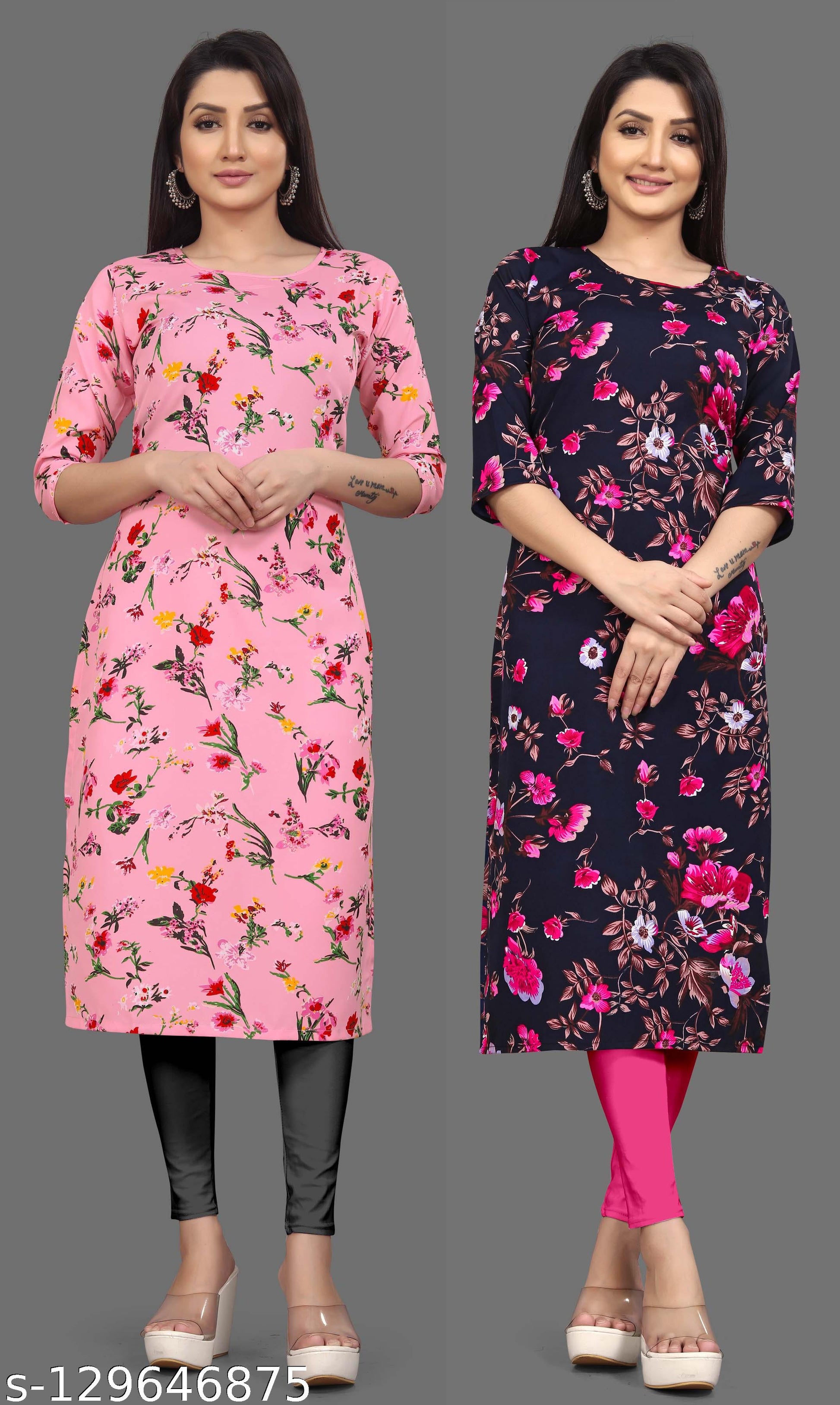 Women's Printed Crepe Straight Kurta - Unixkart - View 4