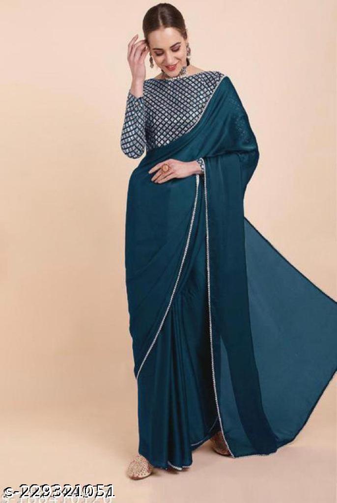 SATIN BURGUNDY SEQUINNED SAREE_TEAL - Unixkart
