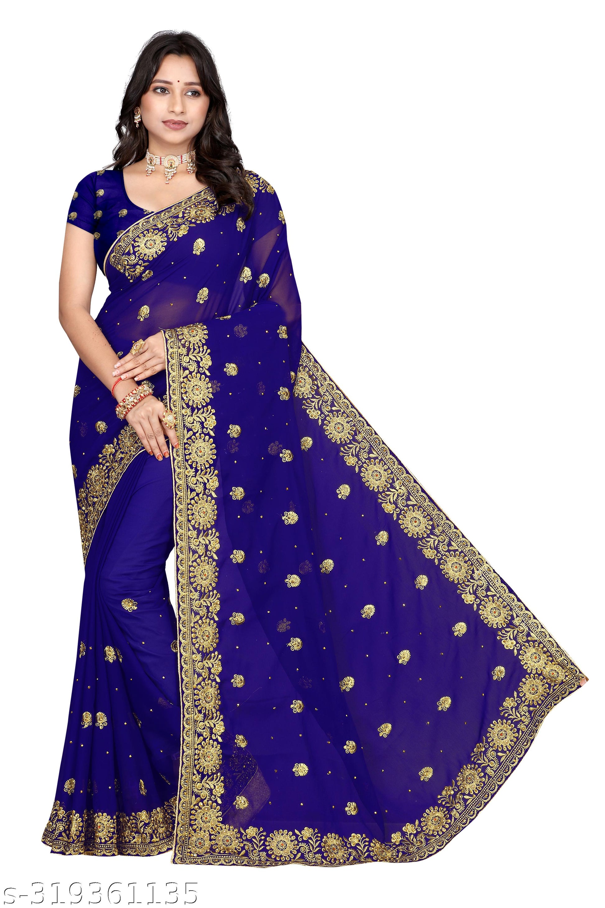 Georgettete Heavy Embroidery Work Saree - Unixkart - View 4