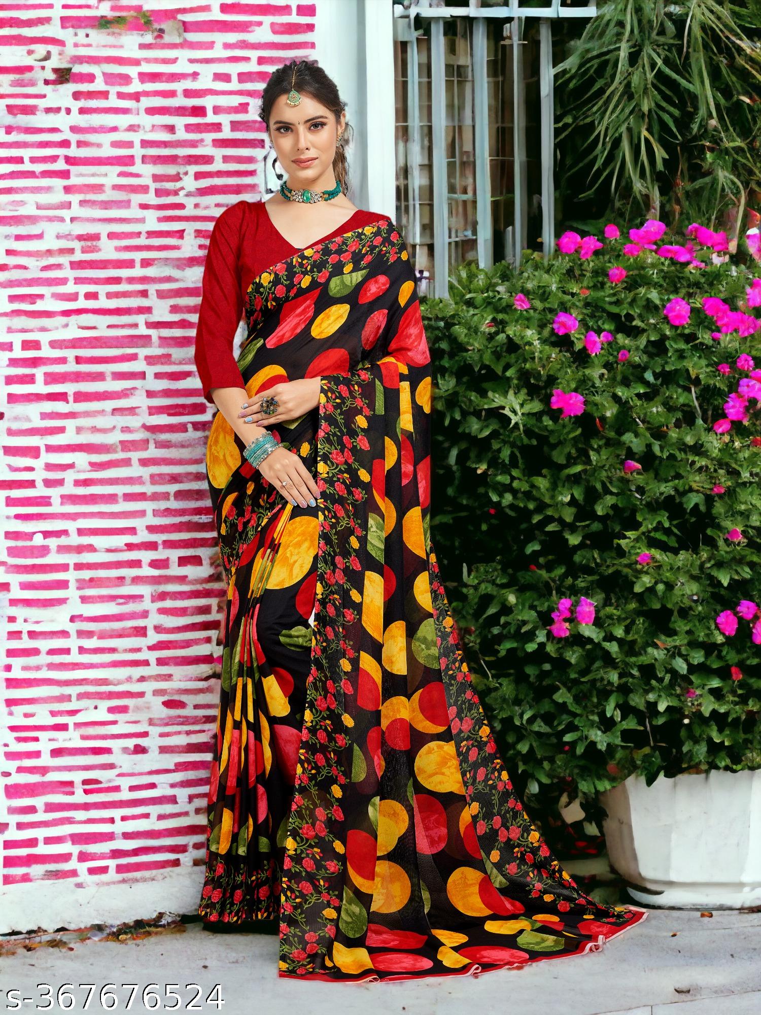 Polka Dot Printed Georgettete Saree - Unixkart - View 4