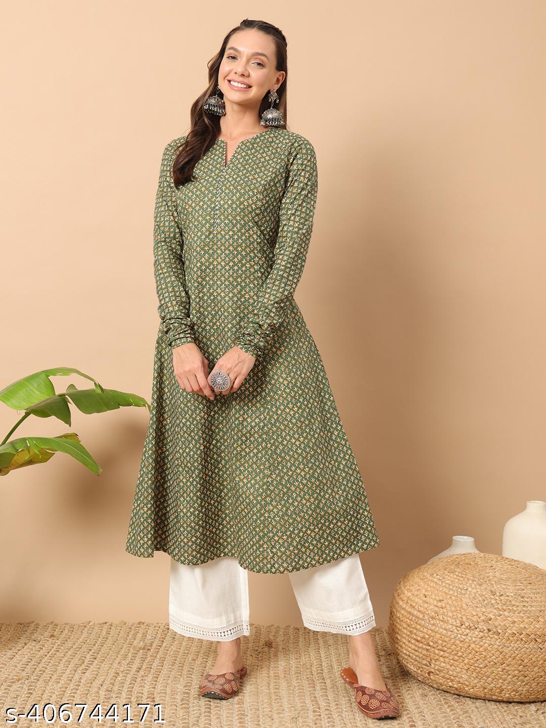 Women's Floral Printed Cotton A-Line Kurta - image 4