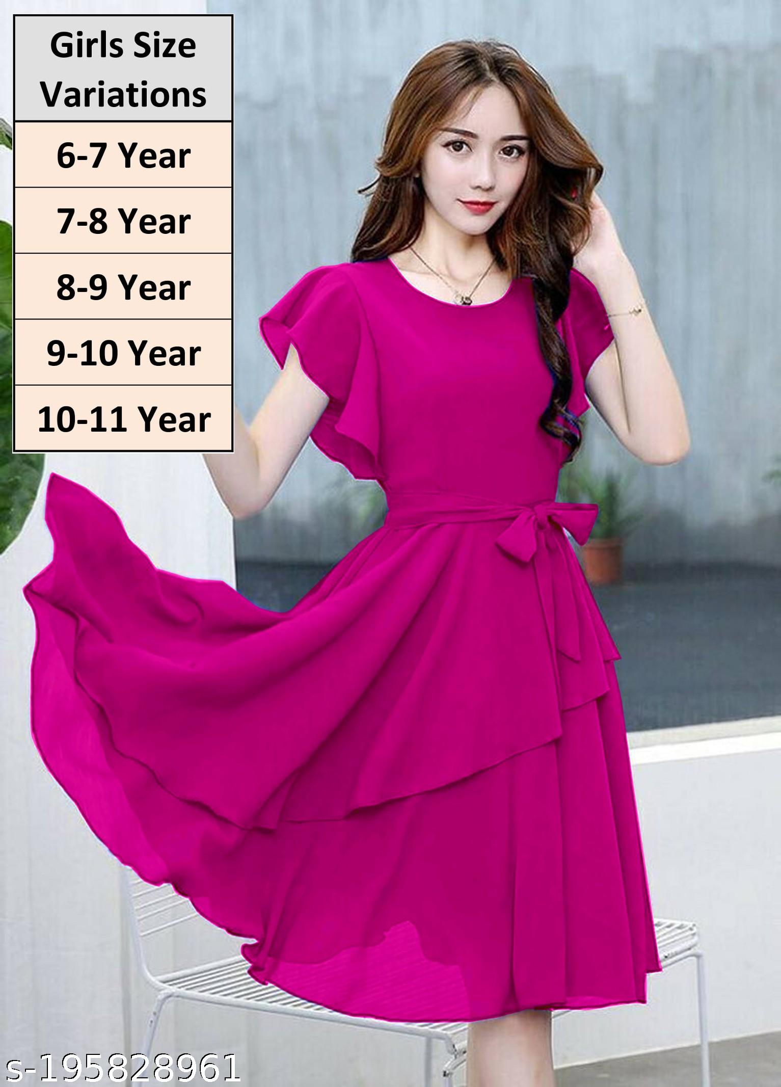 Girls Rani Pink A-Line Georgette Dress - Unixkart - View 4