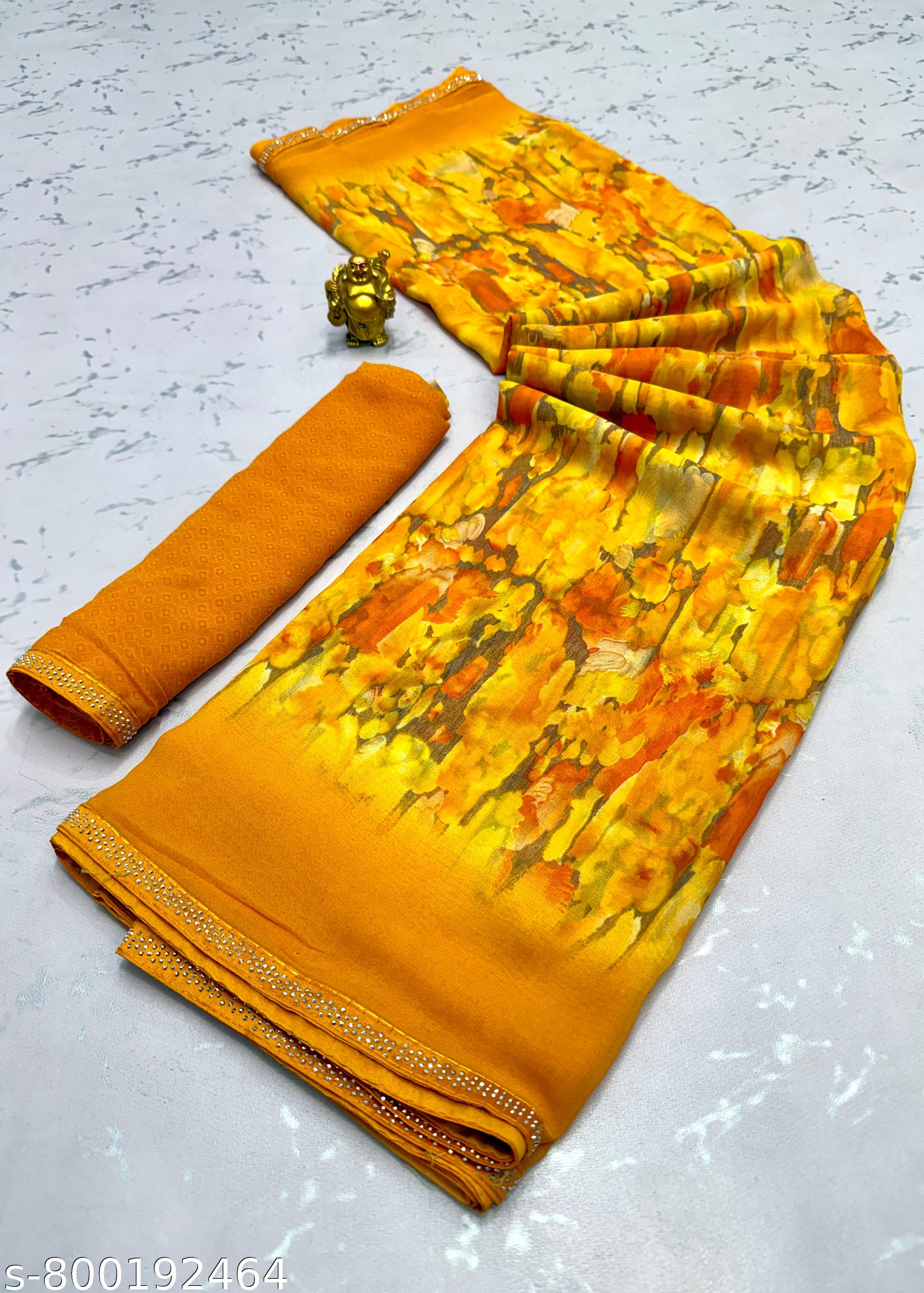 Georgette Printed Saree with Lace Border - Unixkart - View 4