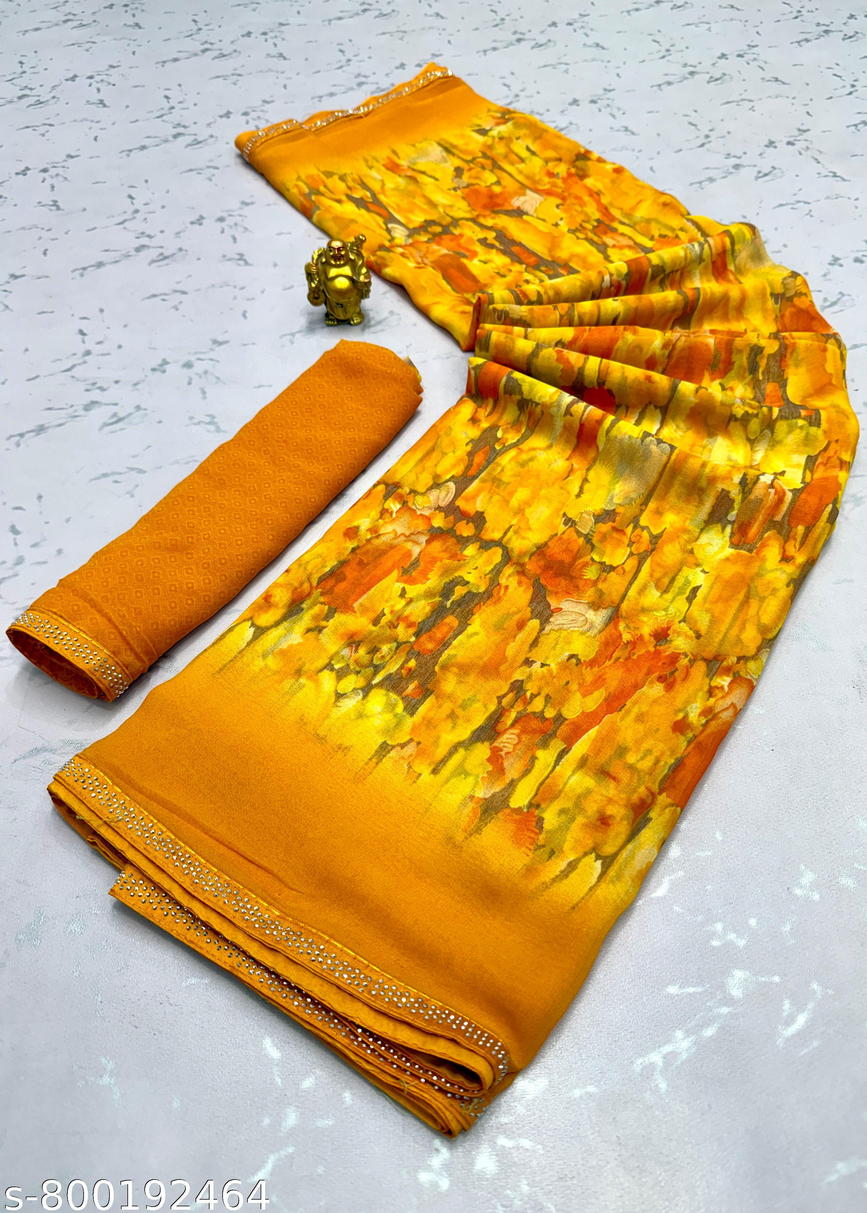 Georgette Printed Saree with Lace Border - Unixkart - View 4