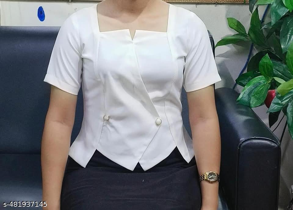 Women's 2-Button White Top - Unixkart - View 4