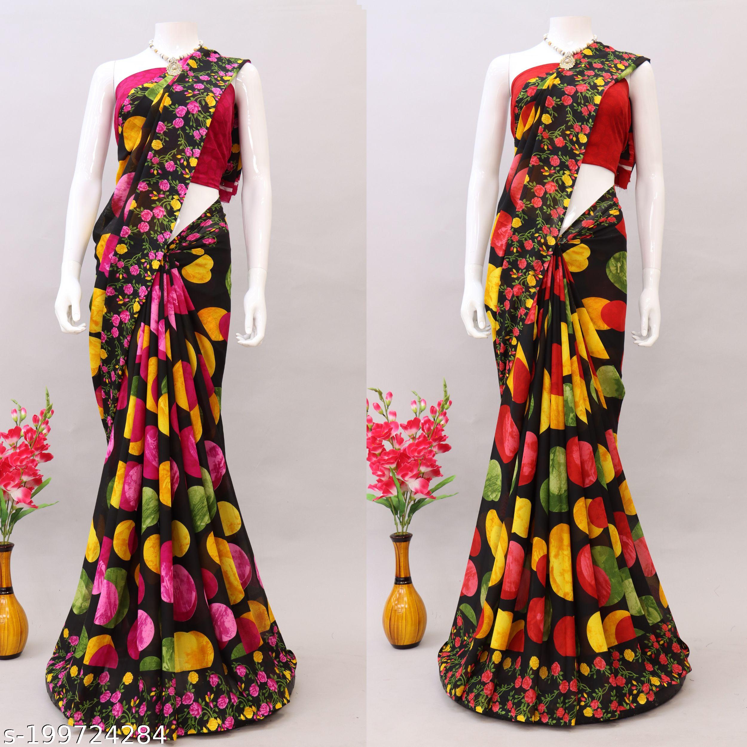 Polka Dot Printed Georgettete Saree (Pack of 2) - Unixkart - View 4