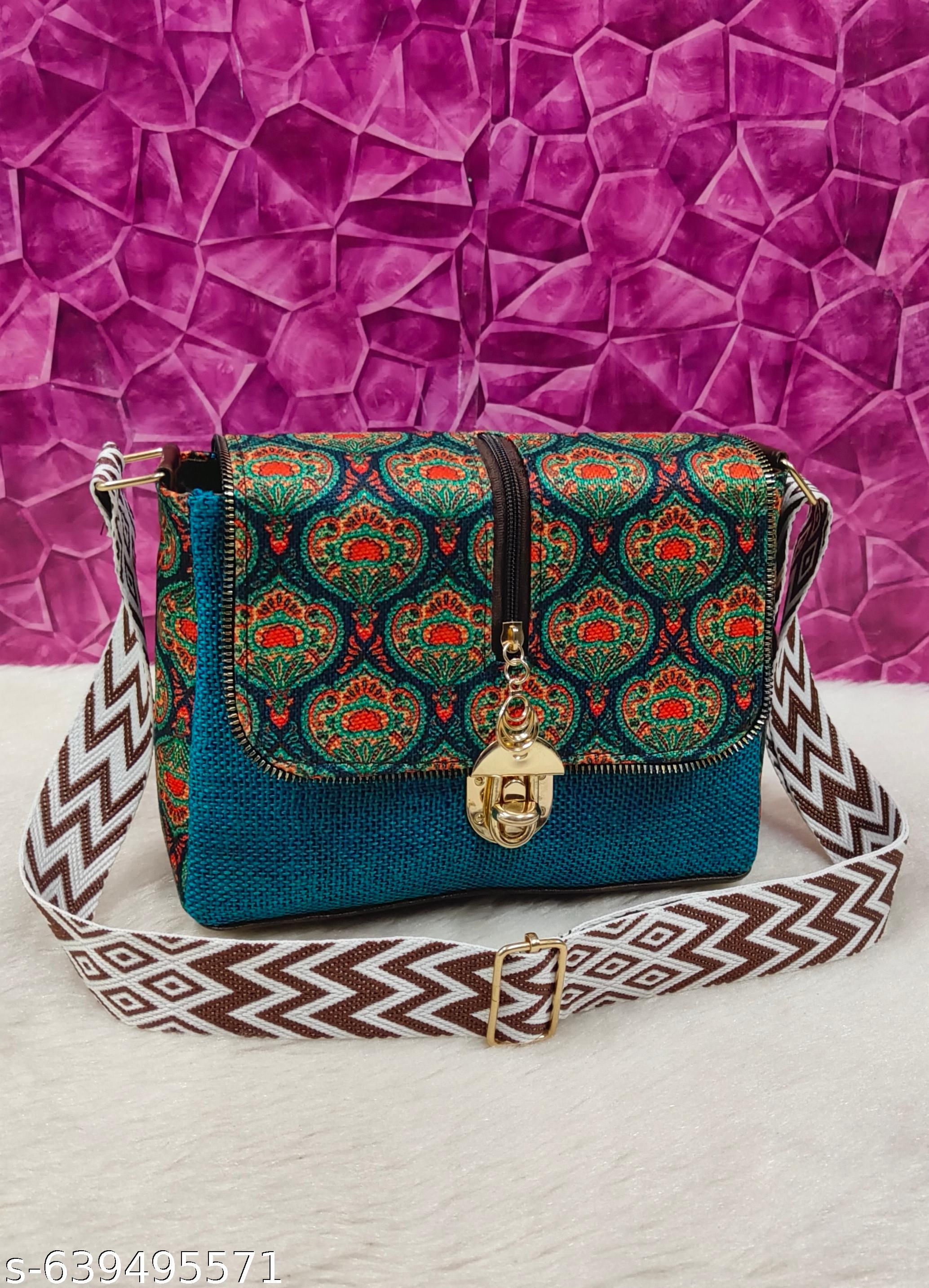 New stylish women Blue PU sling bags/Cotton Fabric sling bags for women/Full handwork bag/Party wear and wedding bag for women - Unixkart - View 4