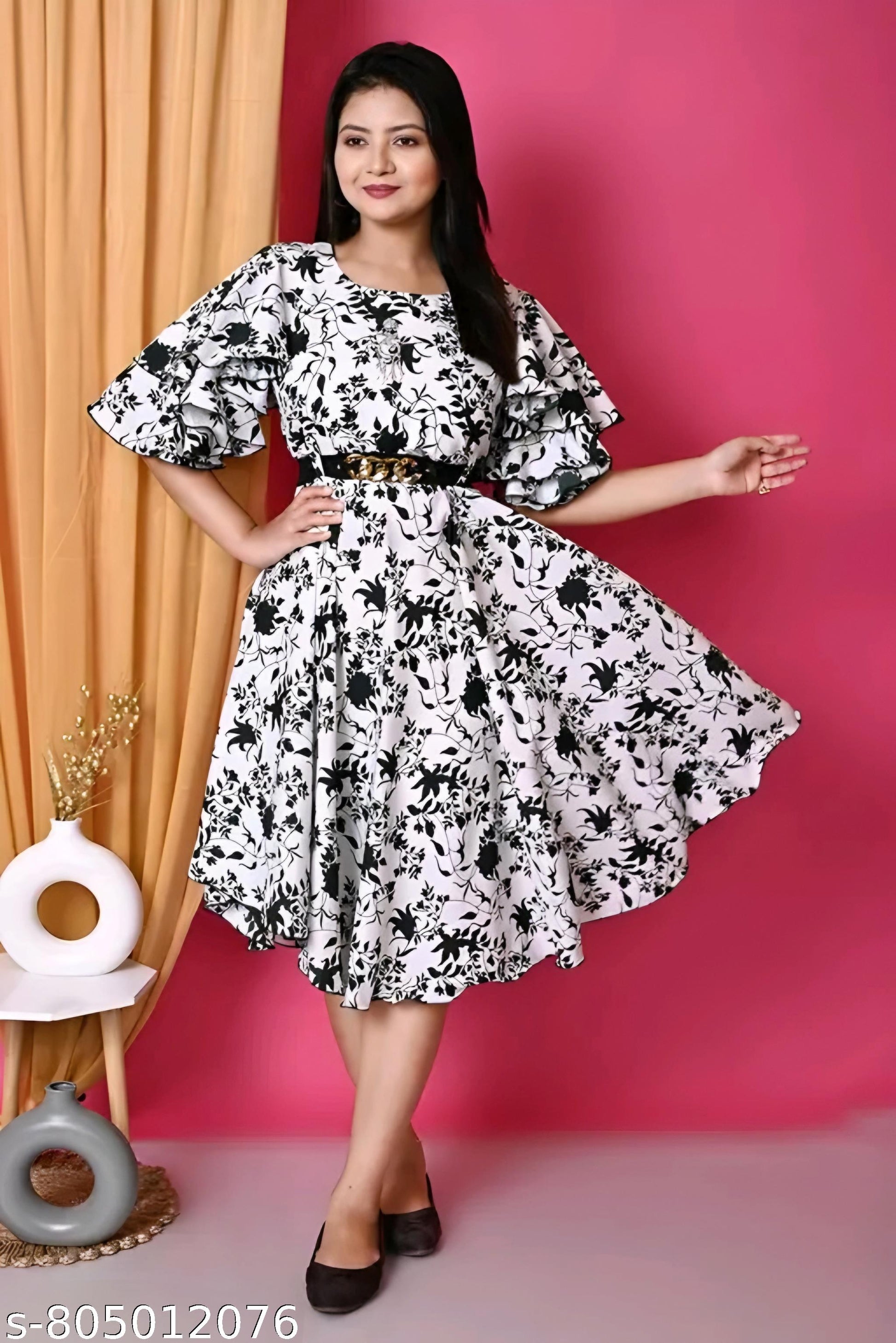 Women's Trendy Floral Print Flared Dress - Unixkart - View 4