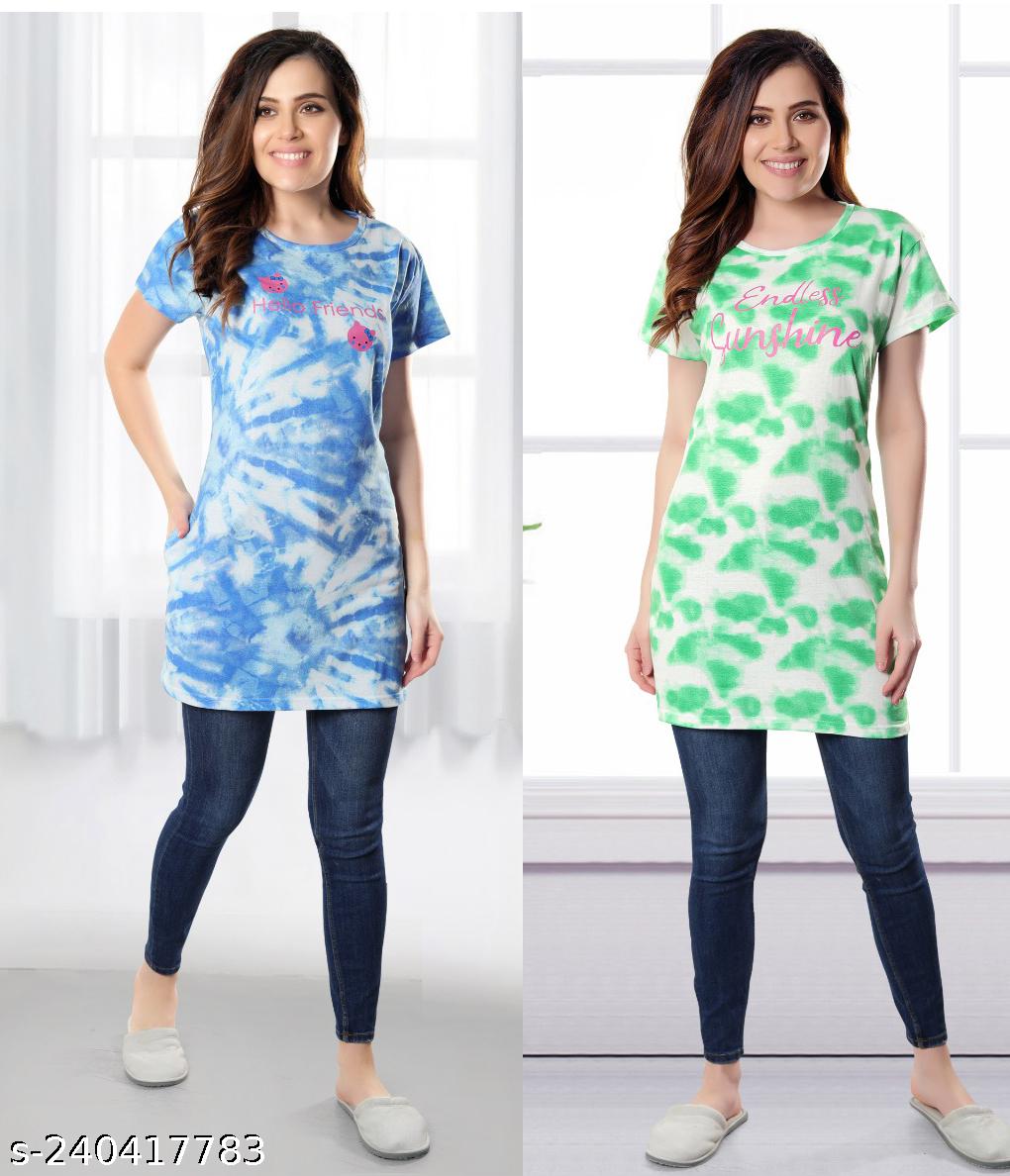 Color Magic'S Printed Tie & Dye Long T - Shirt - Combo Pack Of 2 - Blue Green - View 4 - Juliate