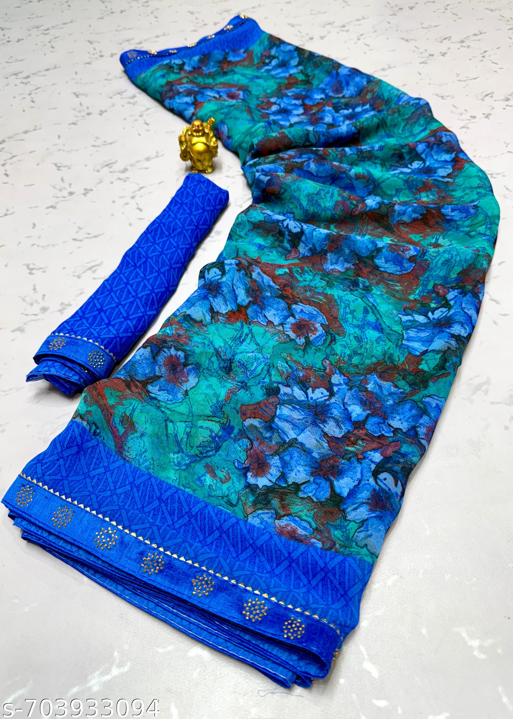Georgette Printed Saree with Lace Border - Unixkart - View 4