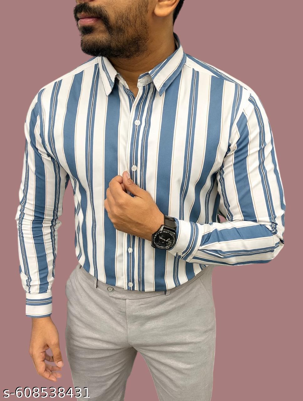 Men's Striped Cotton Casual Shirt - Unixkart - View 4