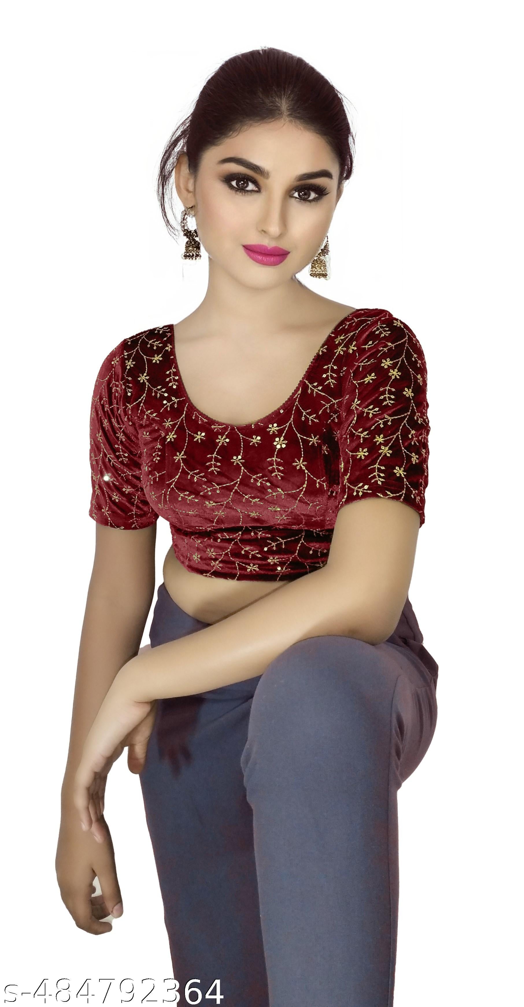Readymade Blouse Latest Trendy Embroidery work Stretchable Velvet Blouse New Partywear Designer Coll - Unixkart - View 4