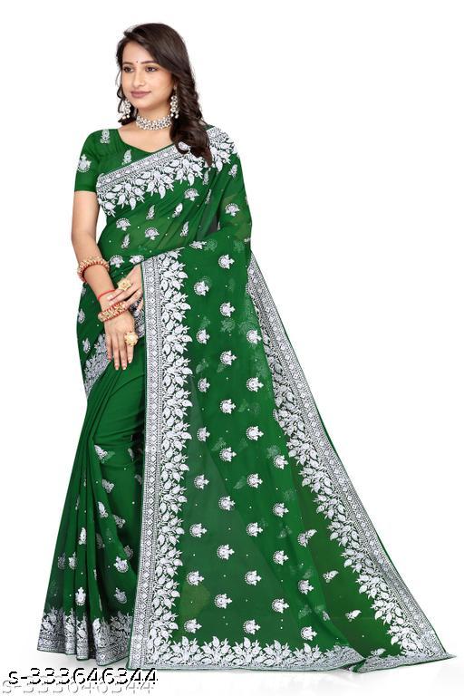 Heavy Silver Embroidery Work With Full Diamond(stone) Handwork Beautiful Saree - Unixkart