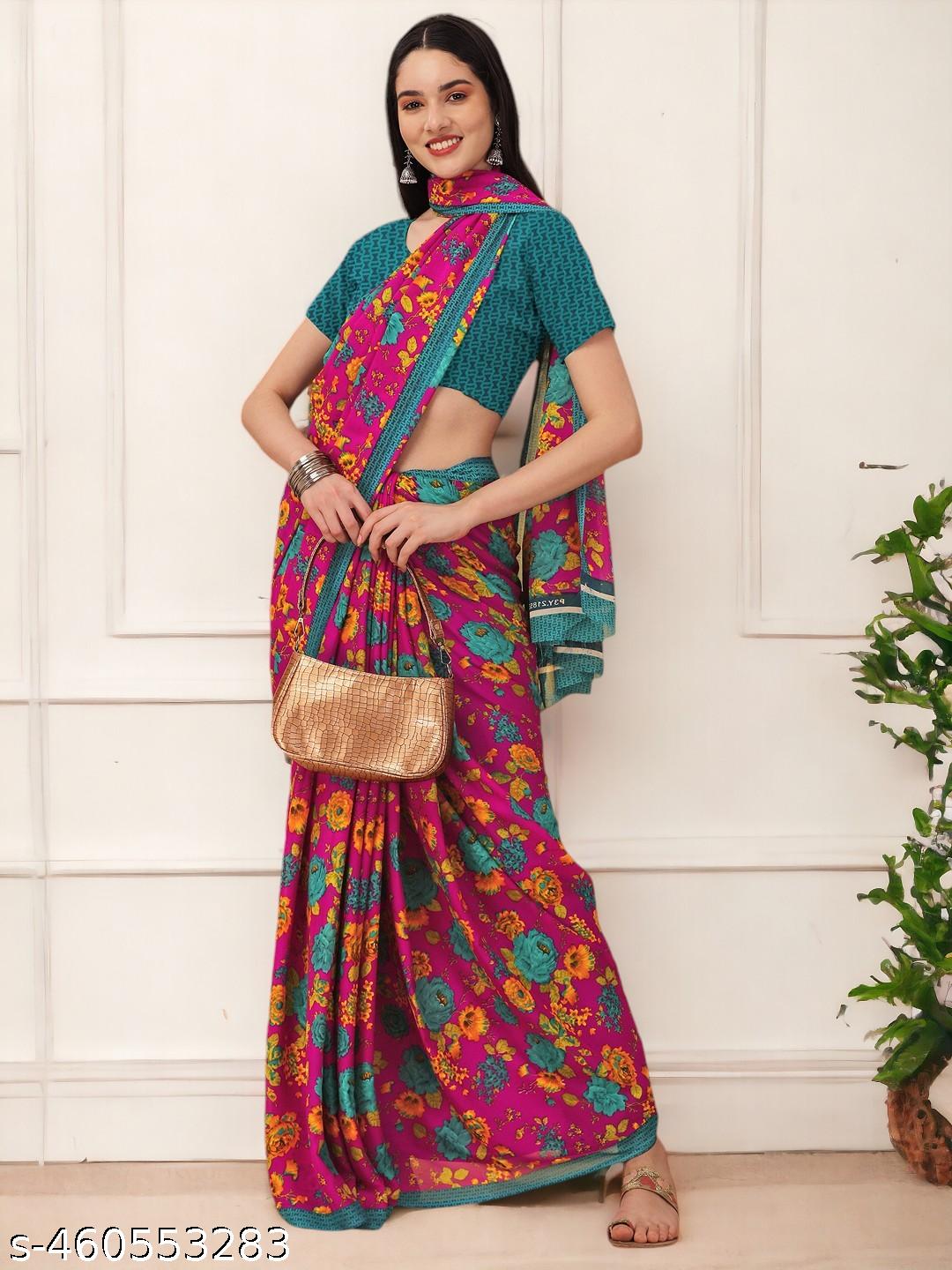 Women's Bollywood Daily Wear Floral Printed Georgettete Saree - Unixkart