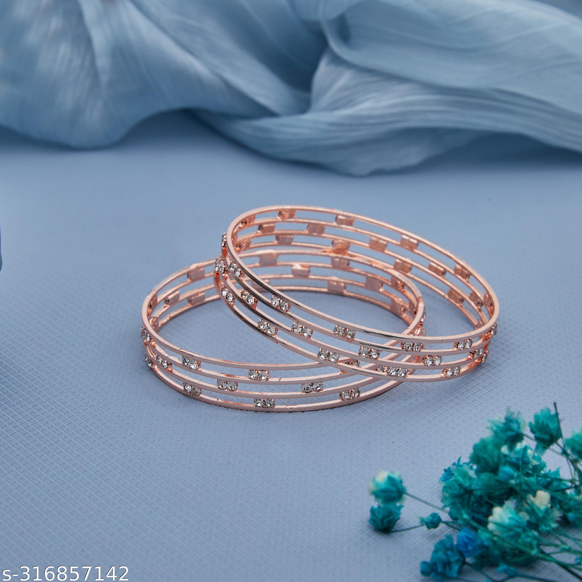 Rose Gold-Plated Cubic Zirconia Open-Pattern Bangles Set for Women and Girls - Unixkart - View 4