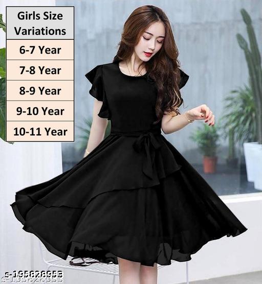 Girls Black A-Line Georgette Dress - Unixkart - View 4