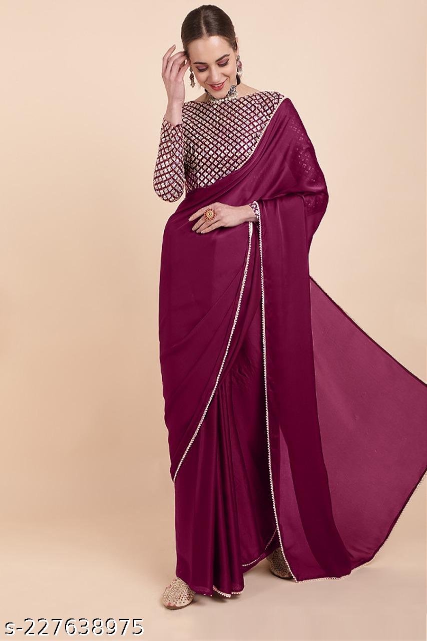 Solid/Plain Bollywood Georgettete Saree With blouse piece - Unixkart