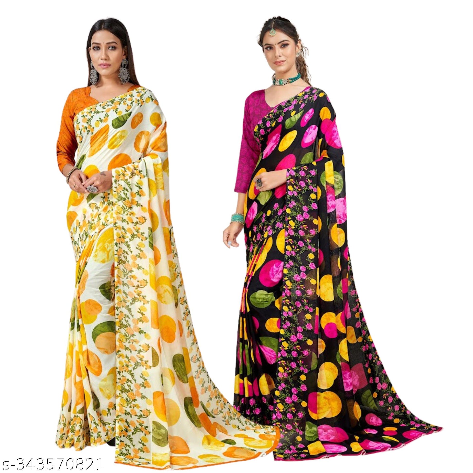 Daily Wear Georgettete Saree ,Pack of 2 Saree, Saree Combo - Unixkart - View 4