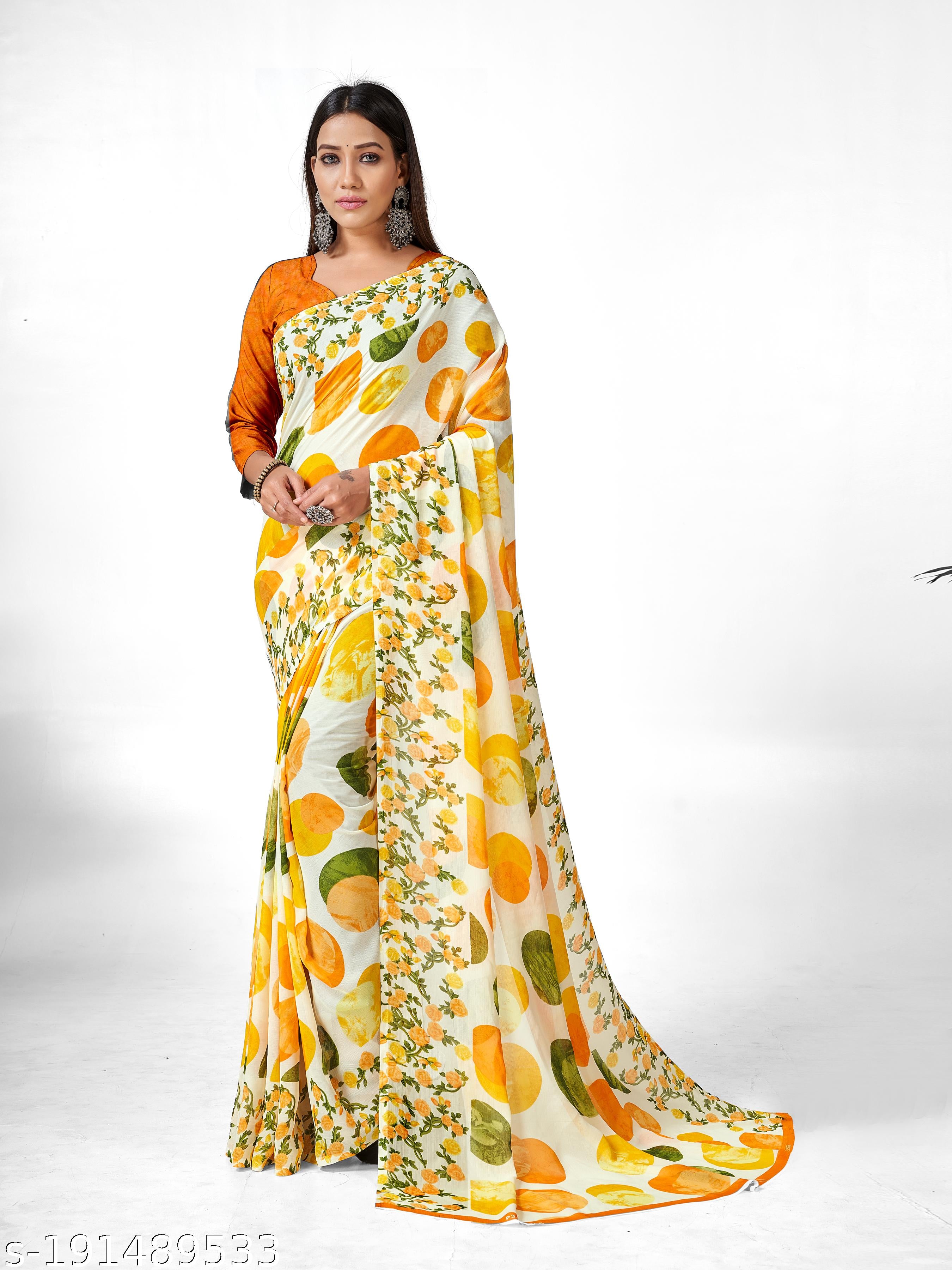 Polka Dot Printed Georgettete Saree - Unixkart - View 4