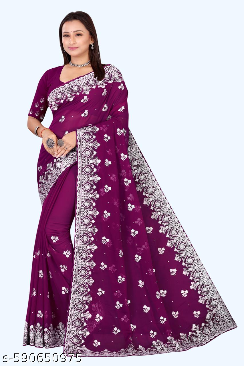 Heavy Embroidery Work With Full (stone) Handwork Saree - Unixkart - View 4
