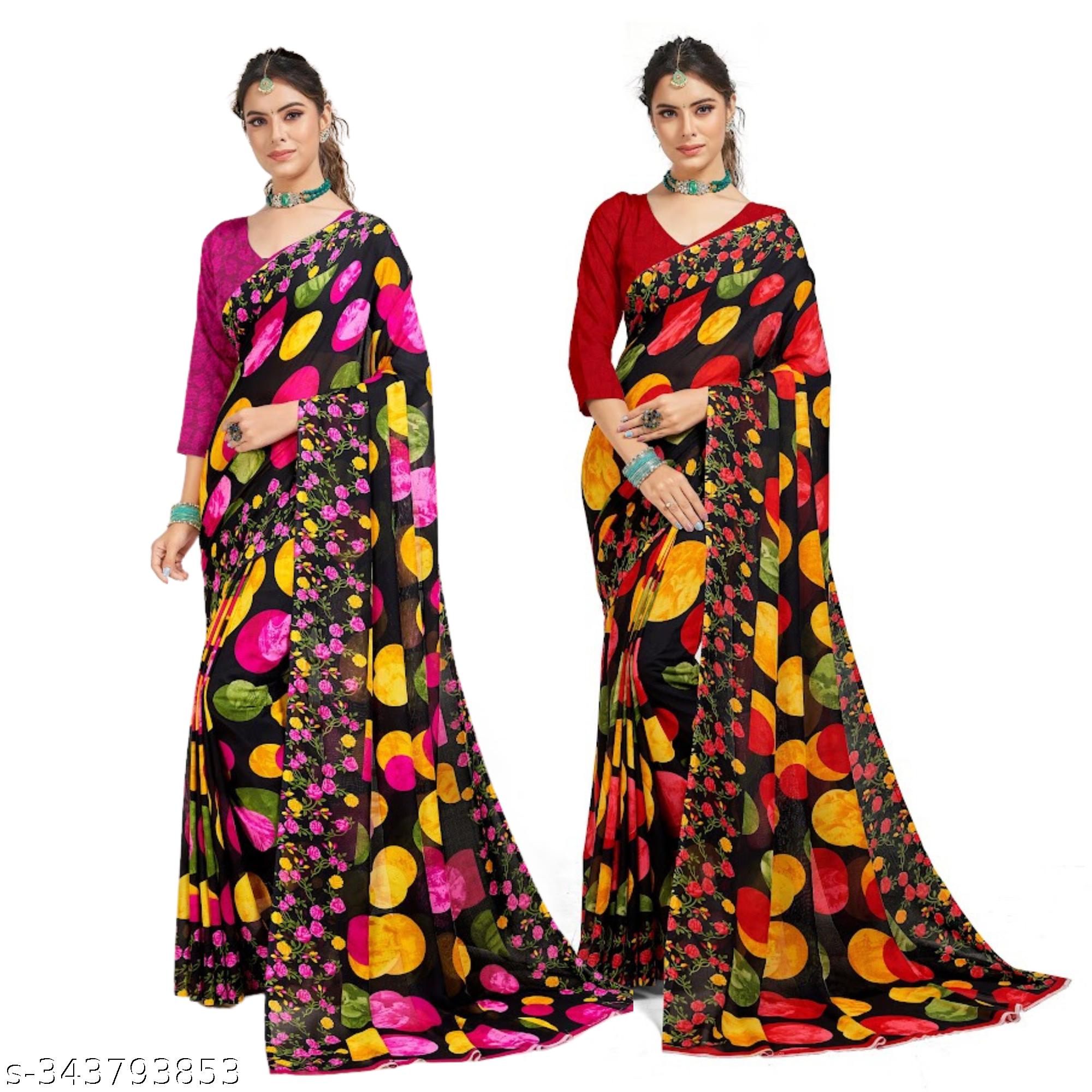Daily Wear Georgettete Saree ,Pack of 2 Saree, Saree Combo - Unixkart - View 4