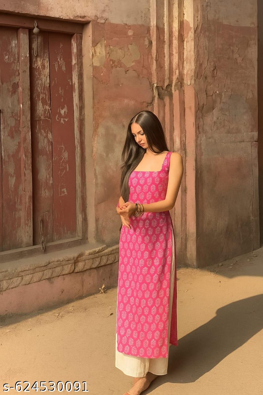Women's Cotton Printed Straight Sleeveless Kurta (Random Print And Design - Image 4