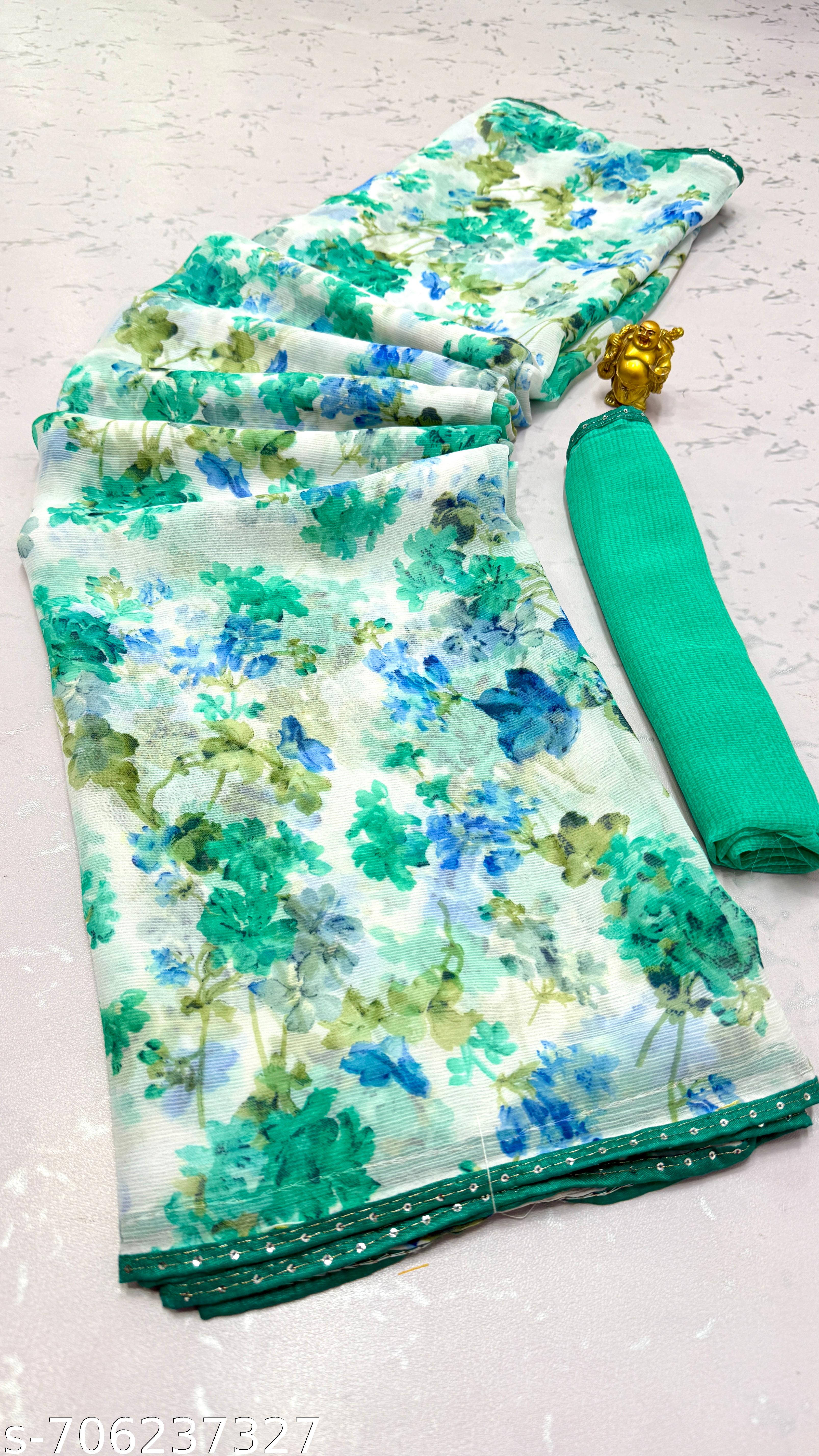 Georgette Printed Saree with Lace Border - Unixkart - View 4
