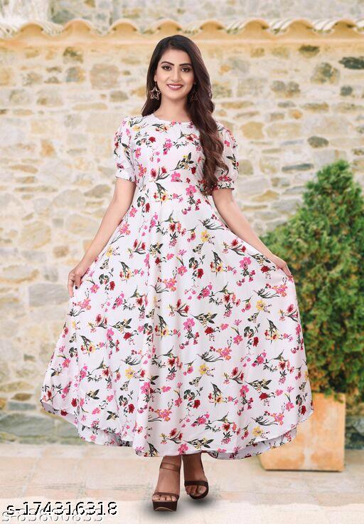 Women's Maxi A-Line Printed Short Sleeve Dress - Unixkart - View 4