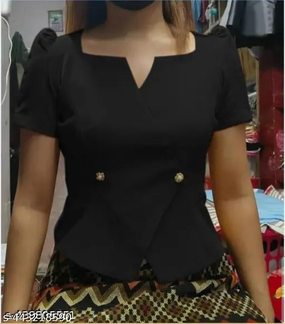Women's Black Cotton Top - Unixkart - View 4