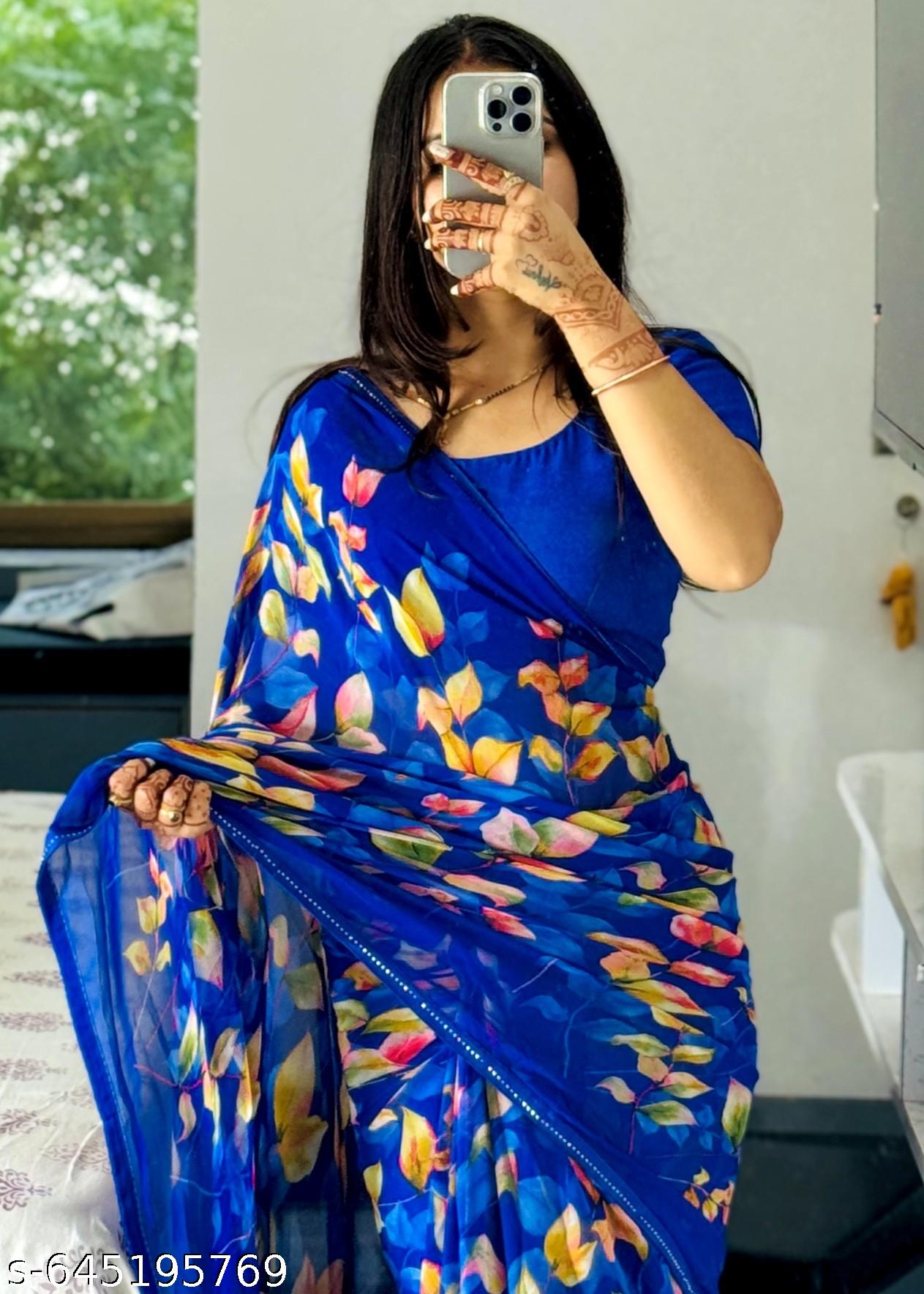 Weightless Printed Georgette Daily Wear Saree - Unixkart - View 4
