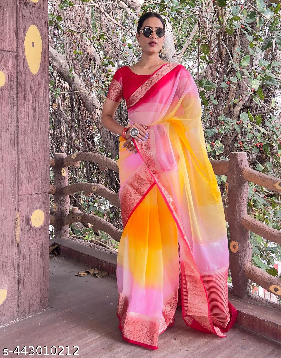 Organza Multicolour 3D Fancy Saree - Unixkart - View 4