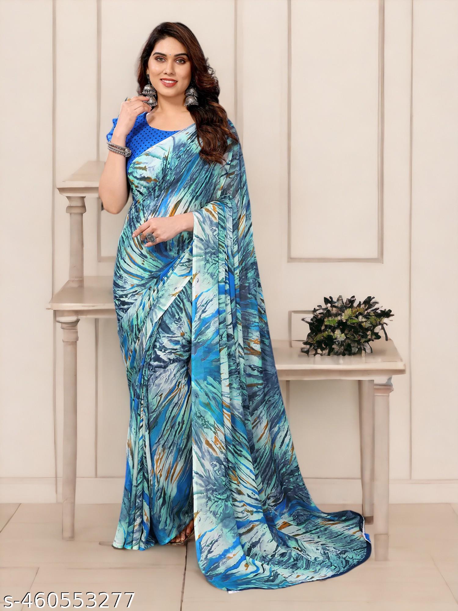 Women's Bollywood Daily Wear Abstract Printed Georgettete Saree - Unixkart - View 4