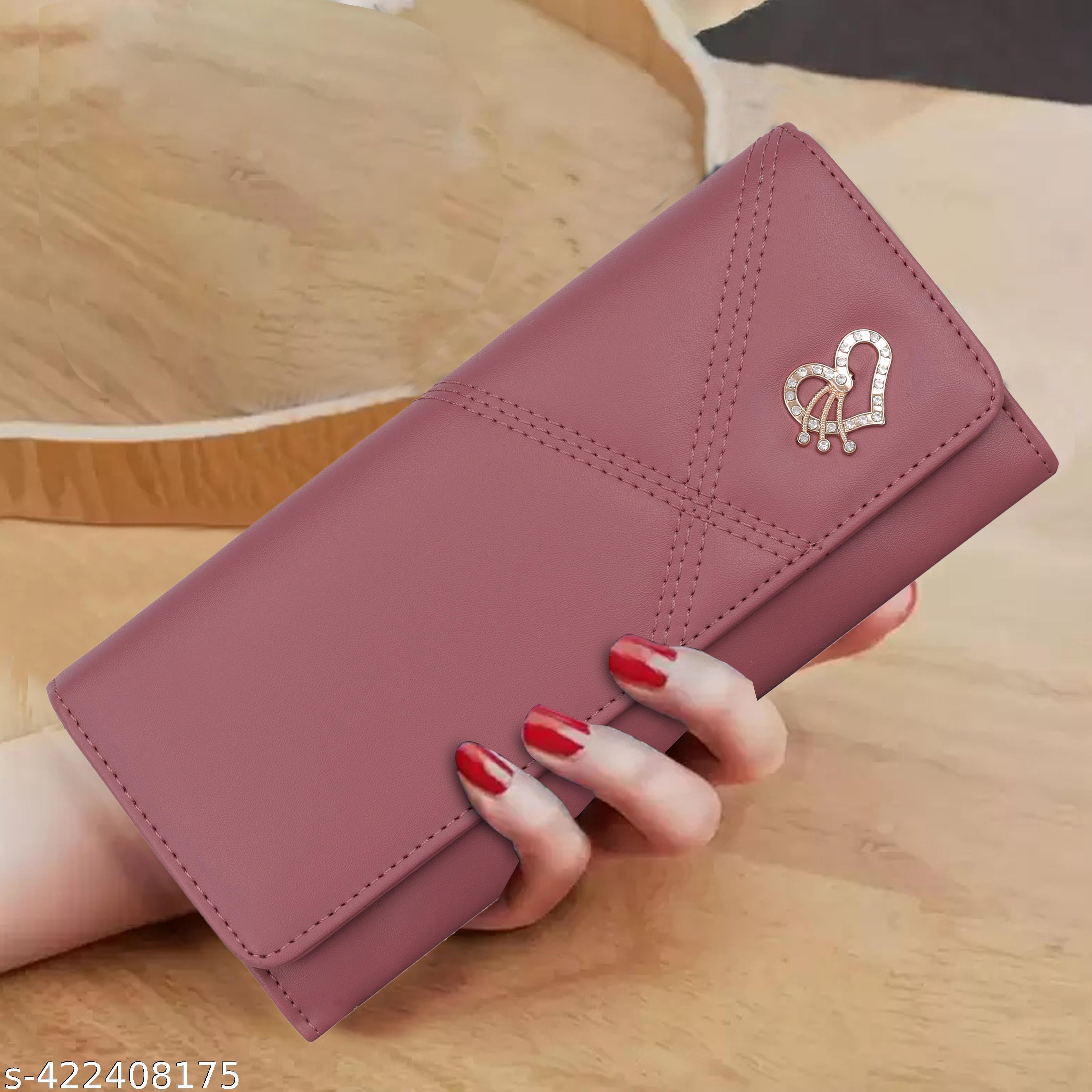 6 card slot premium PU leather with heart batch fitting zipper hand purse for women - Unixkart - View 4