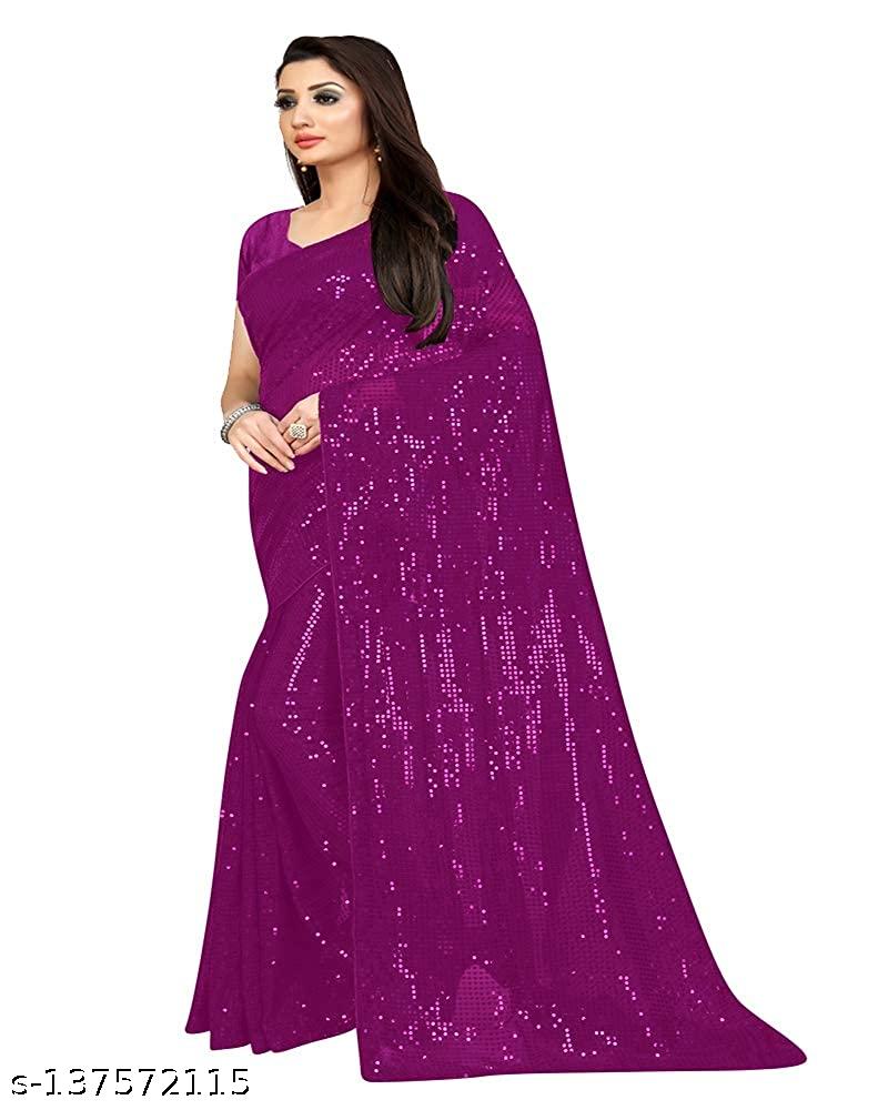 Wine Embellished Sequinned Saree - Unixkart - View 4