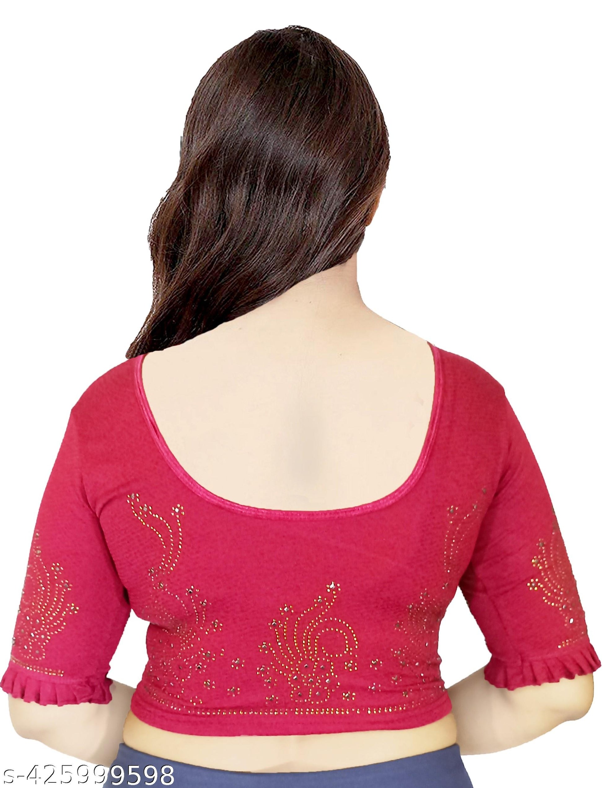 Readymade Stretchable Lycra Blouse Partywear Designer Blouse Stylish Stone work - Unixkart - View 4