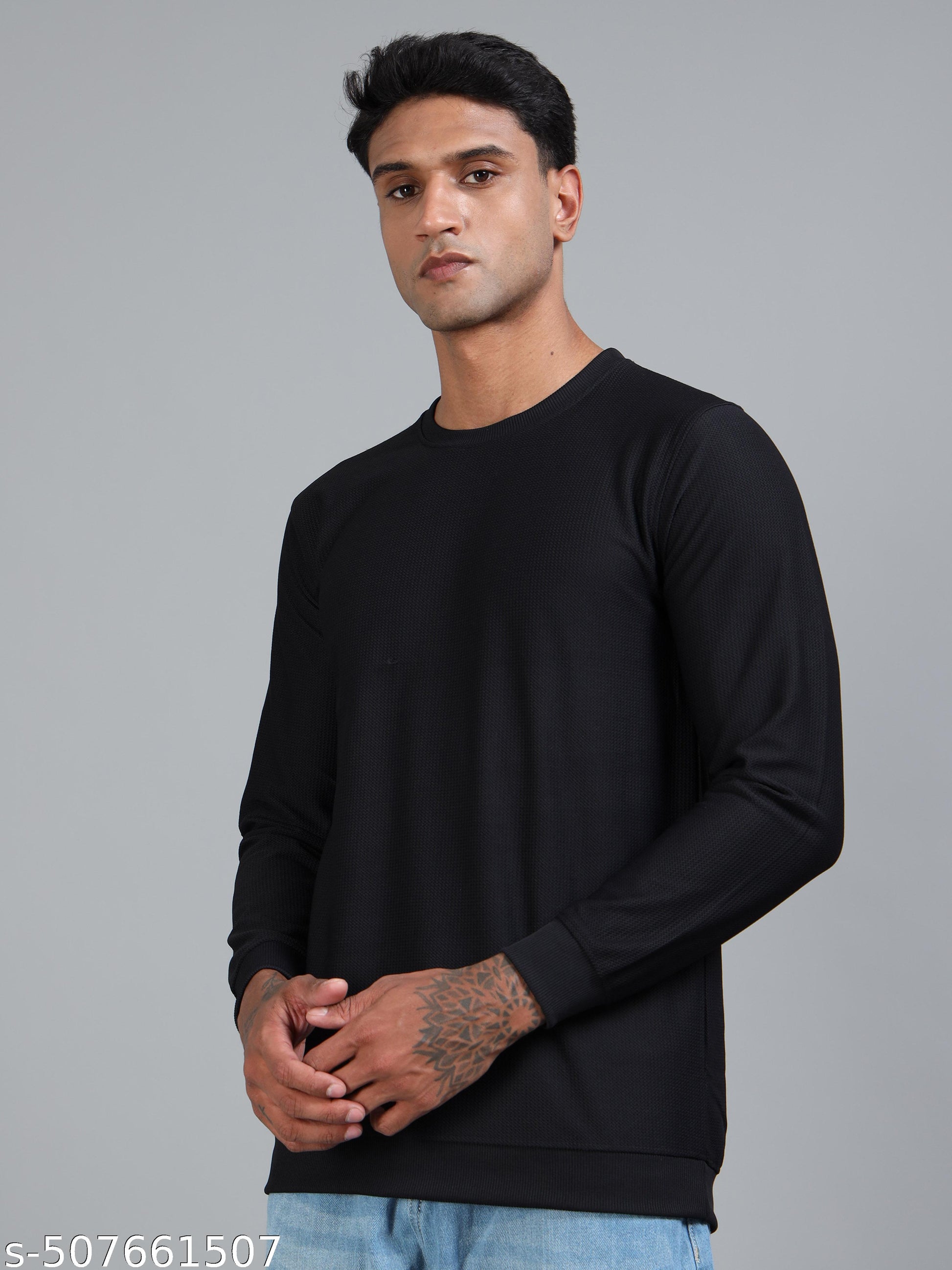 Mens Casual Regular Fit Black Full Sleeve Tshirts - Image 4
