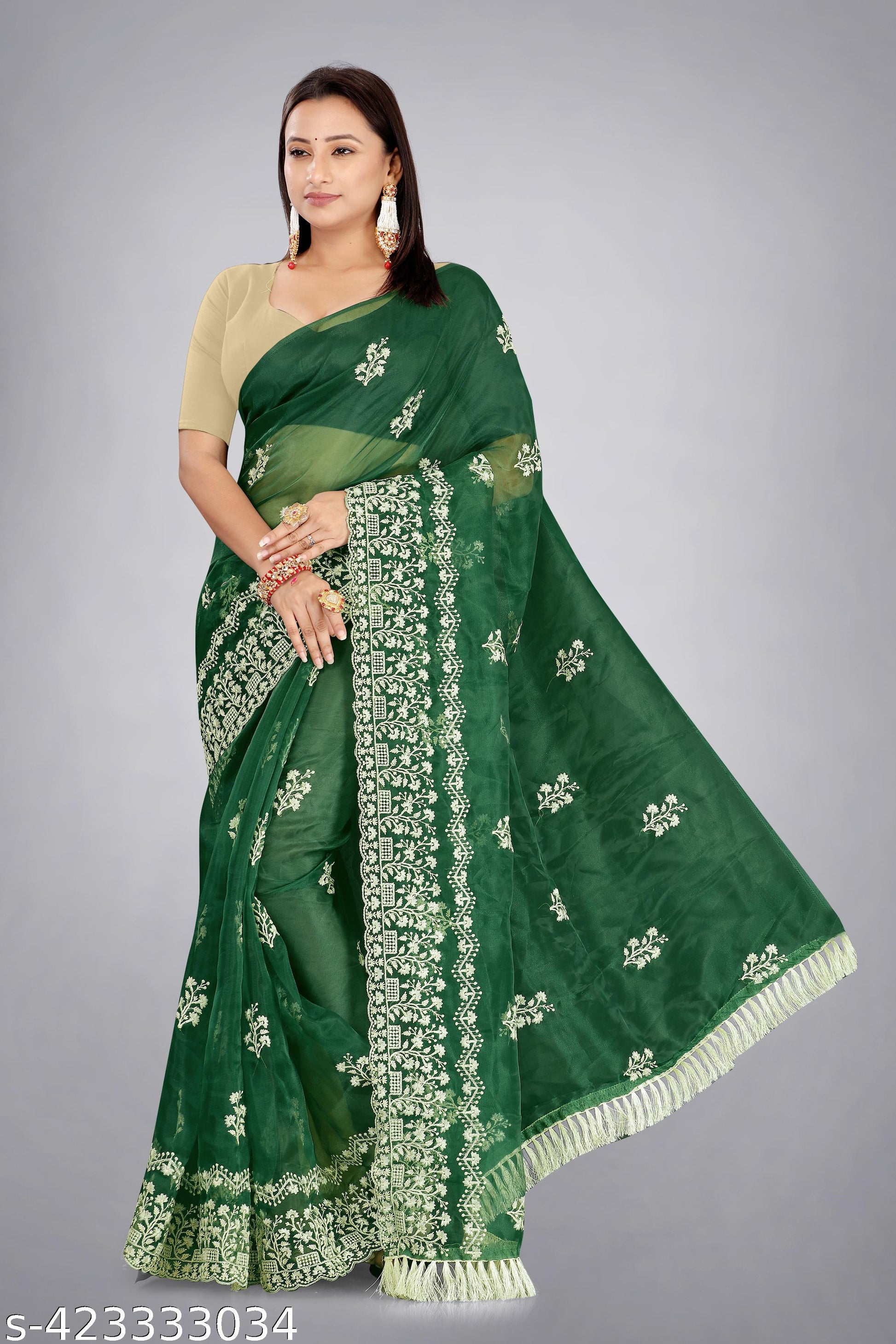 Heavy Embroidery Full 4 Metre Dhaga Work Beautiful Saree - Unixkart - View 4
