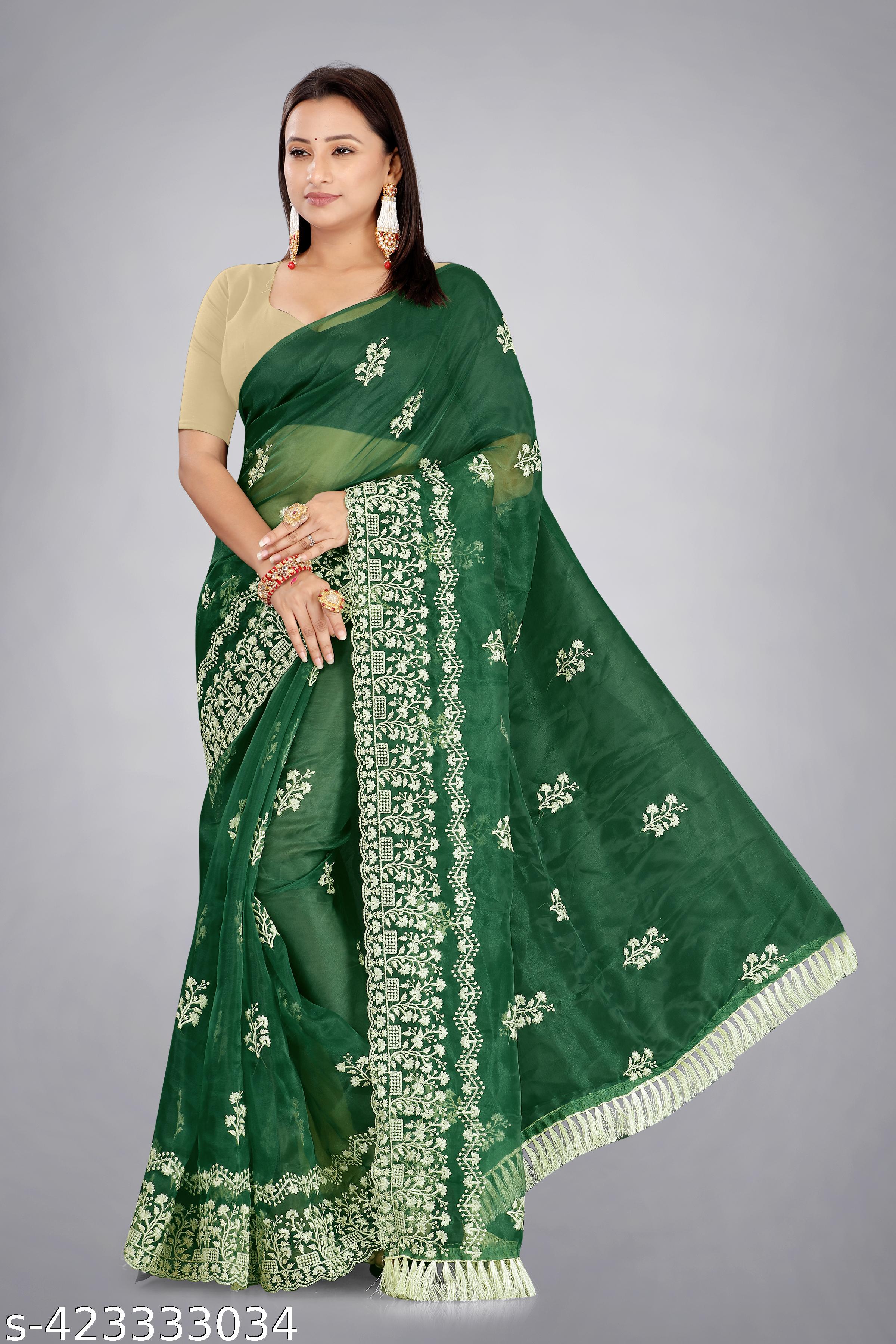 Heavy Embroidery Full 4 Metre Dhaga Work Beautiful Saree - Unixkart - View 4