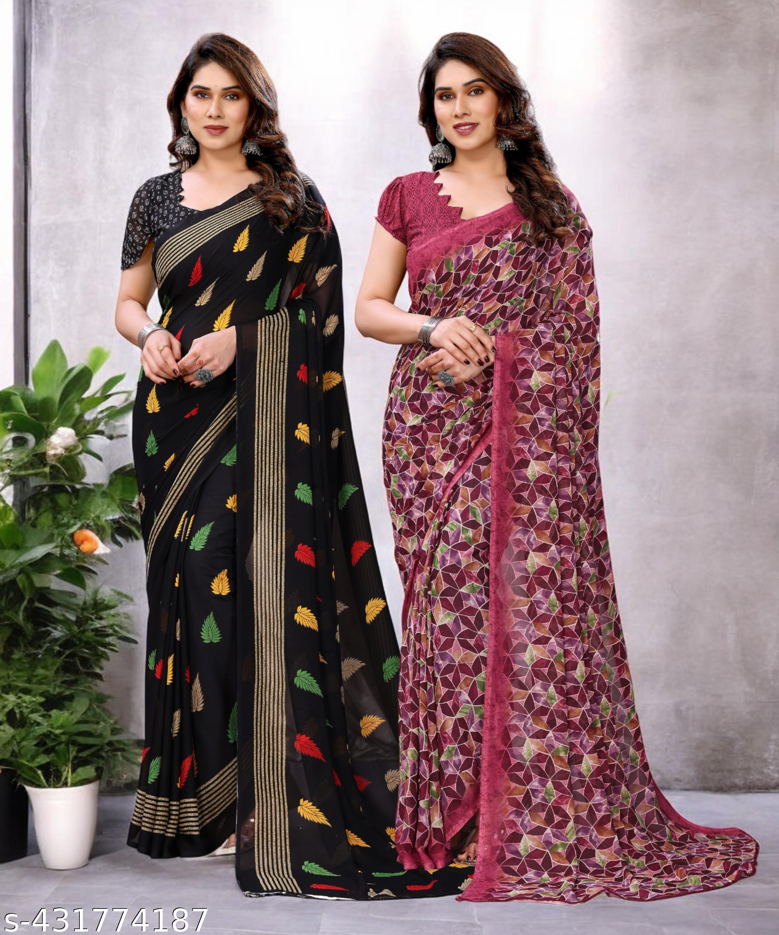 Combo Saree, Daily Wear Georgettete Sarees with Blouse Piece (Pack of 2) - Unixkart - View 4