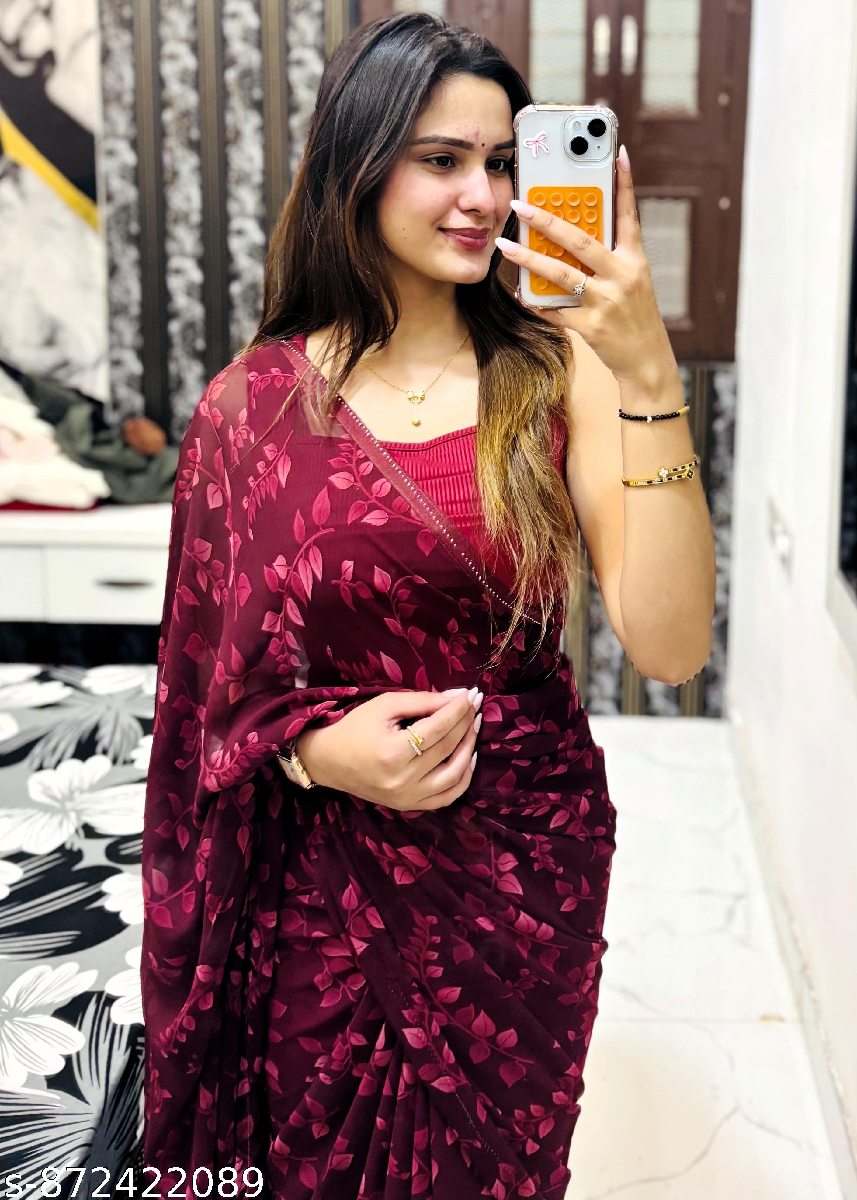 Premium Georgette Printed Saree with Lace Border - Unixkart - View 4