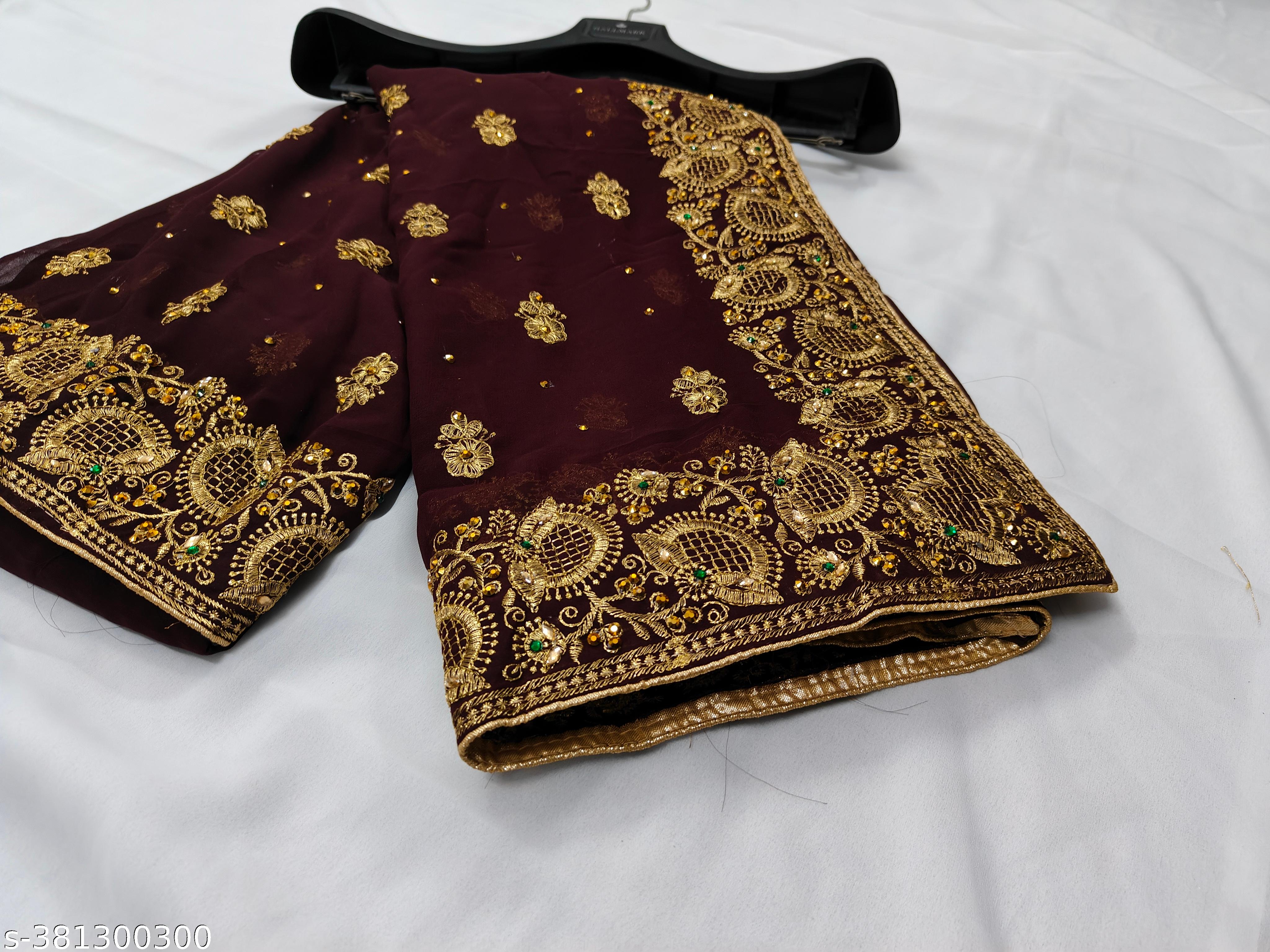 Heavy Embroidery Work With Full Stone Handwork Beautiful Georgettete Saree - Unixkart - View 4