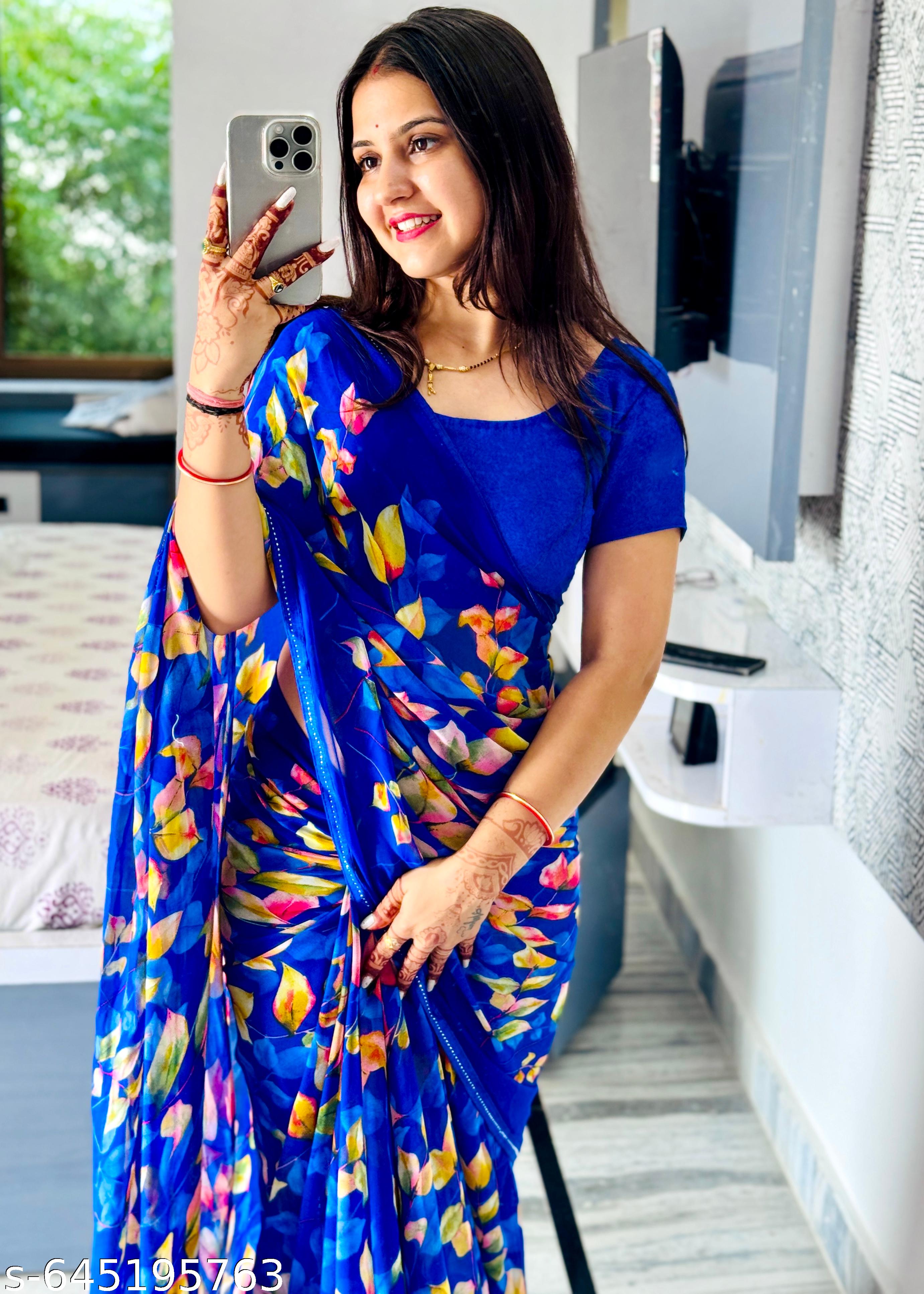 Weightless Printed Georgette Daily Wear Saree - Unixkart - View 4