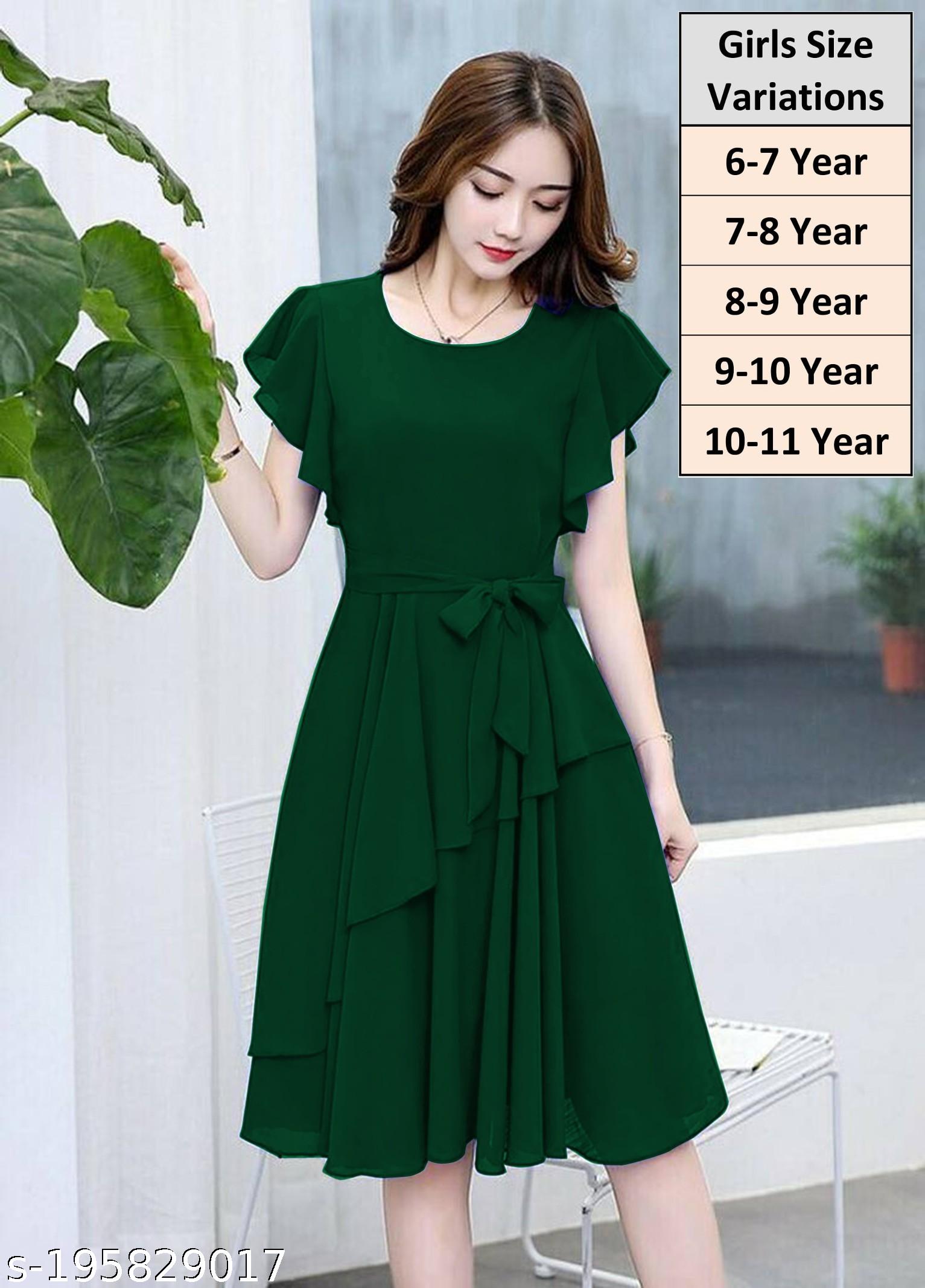 Girls Green A-Line Georgette Dress - Unixkart - View 4