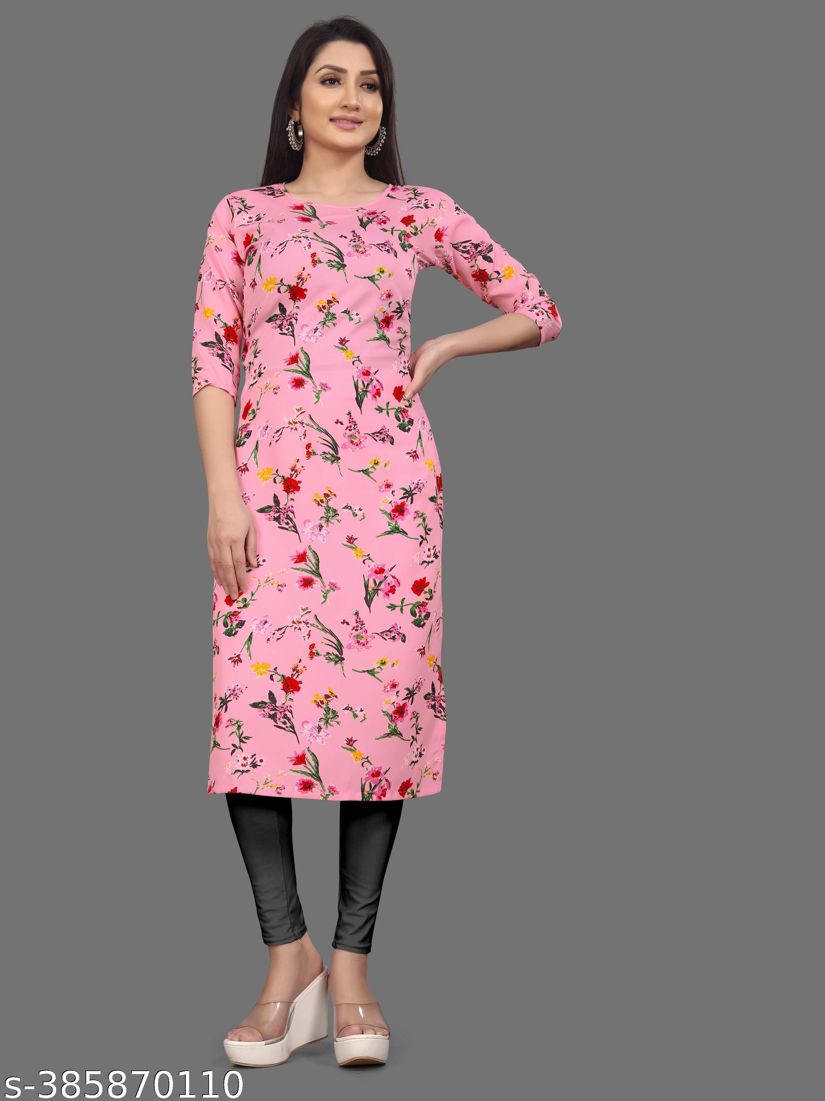 Women's Regular Fit Crepe Straight Kurti - Unixkart - View 4