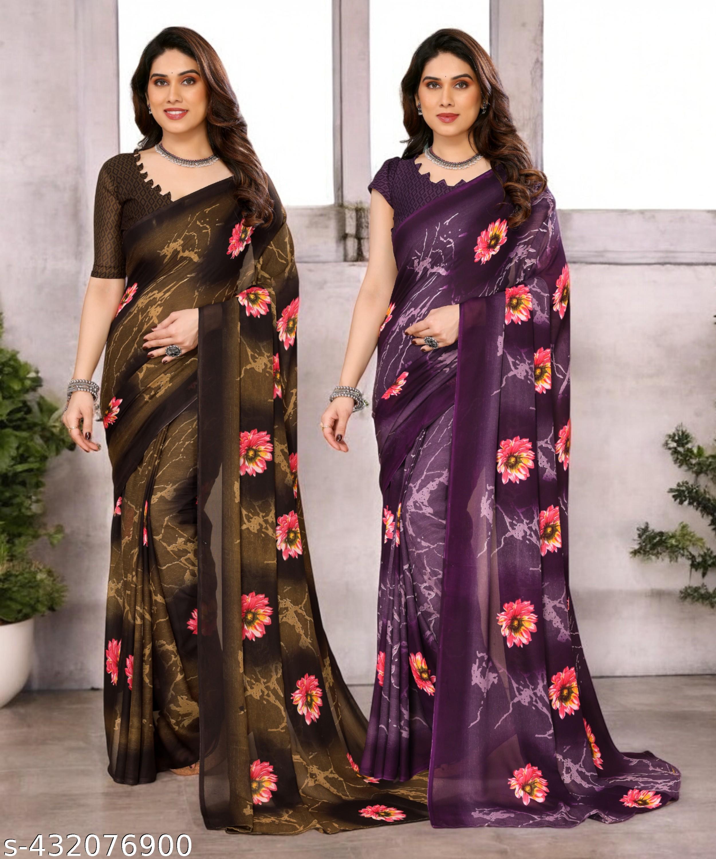 Combo Saree, Daily Wear Georgettete Sarees with Blouse Piece (Pack of 2) - Unixkart
