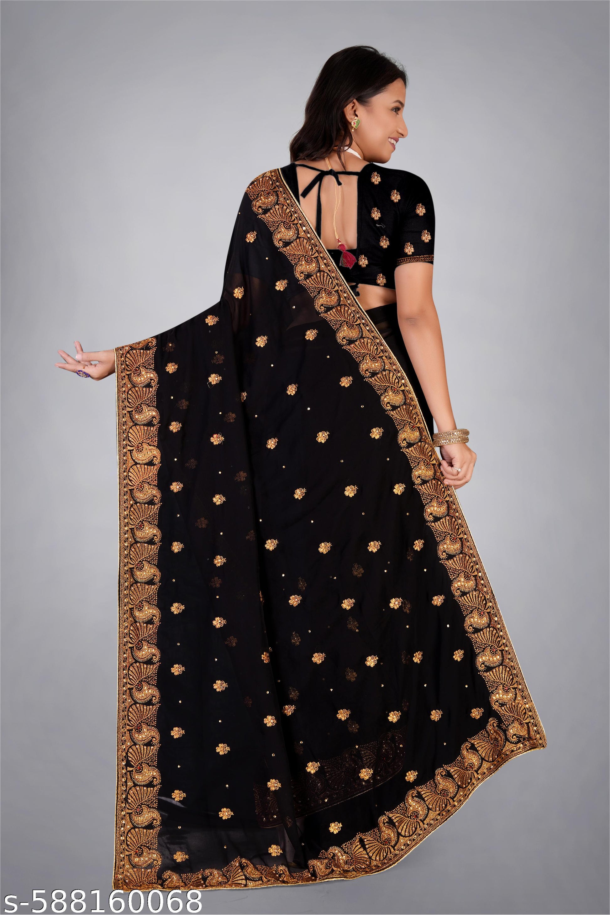 heavy Embroidery Work With Stone Work Saree - Unixkart - View 4